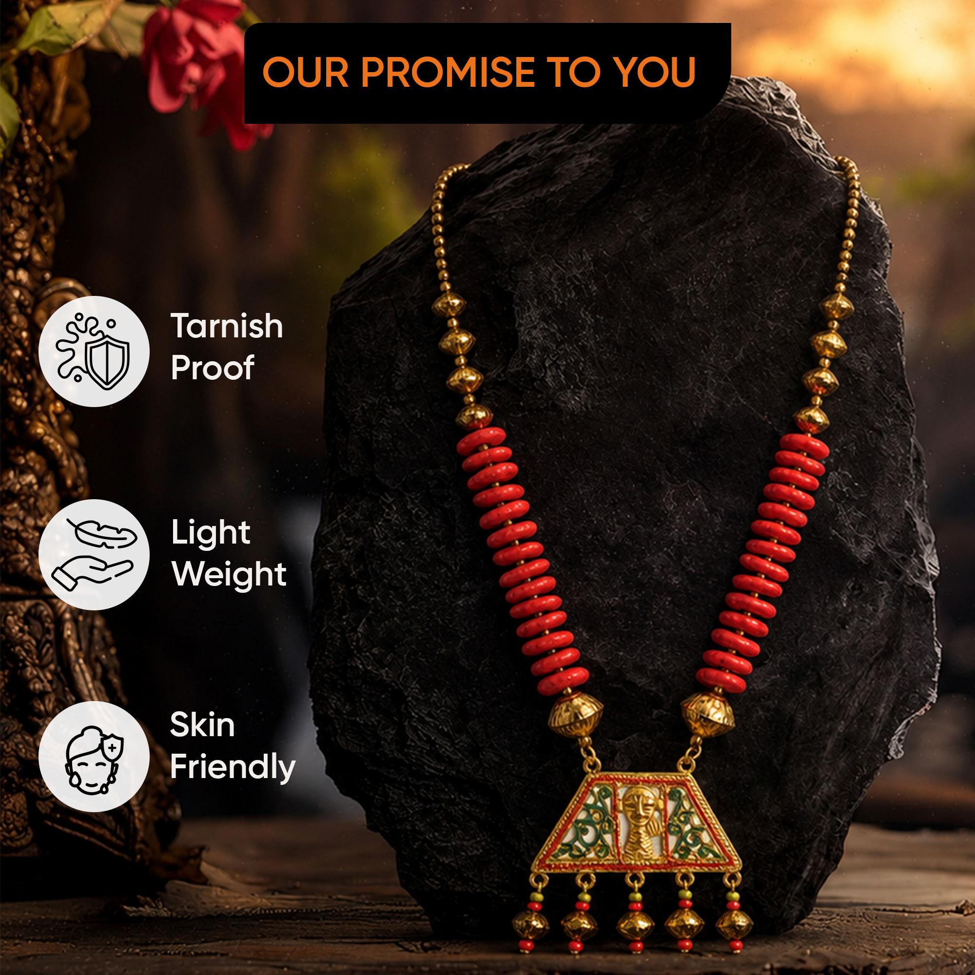 Tribal Trinity Handcrafted Dhokra Necklace