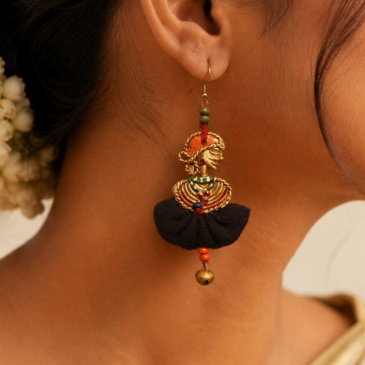 The Dancing Empress Handcrafted Tribal Dhokra Earrings in Jet Black