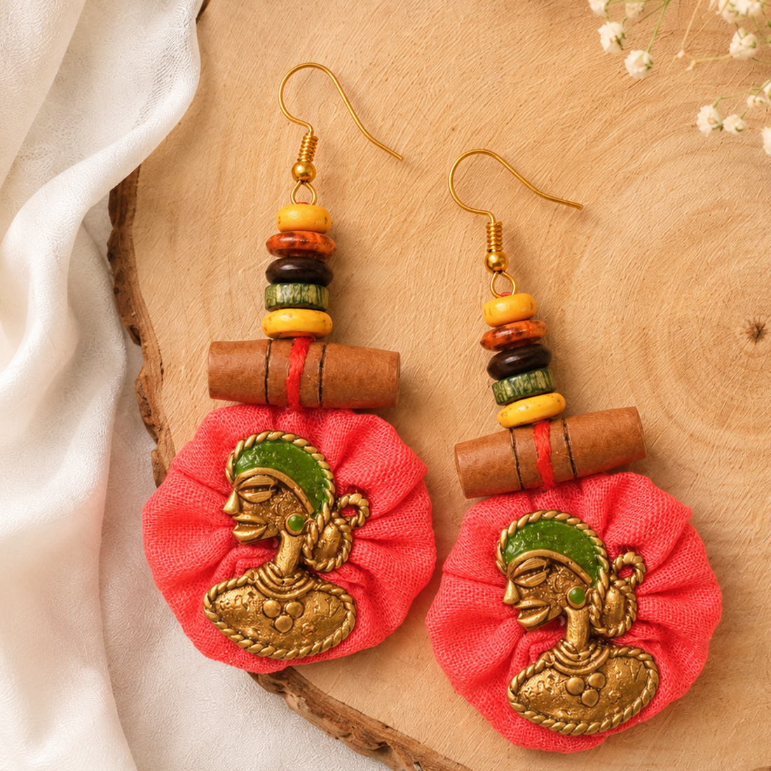 The Royal Empress Handcrafted Tribal Dhokra Round Earrings in Fuscia