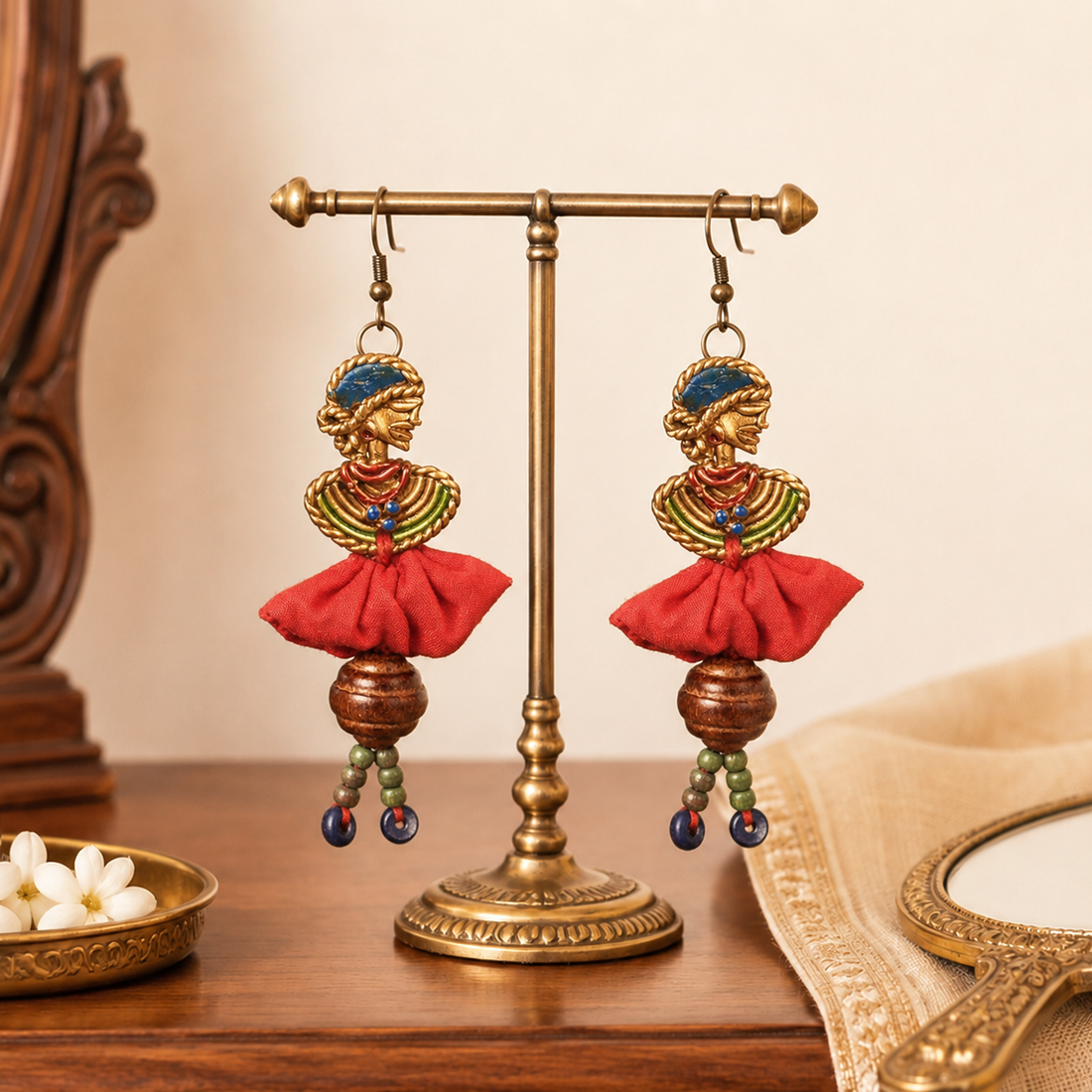The Dancing Empress Handcrafted Tribal Dhokra Earrings in multicolours