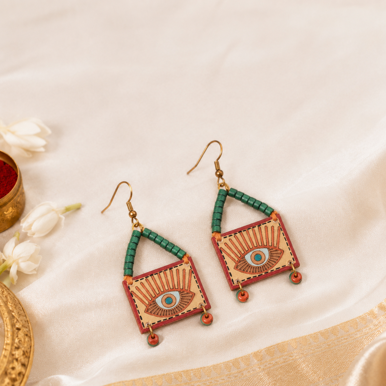 Evil Eye-VI' Handcrafted Tribal Wooden Earrings