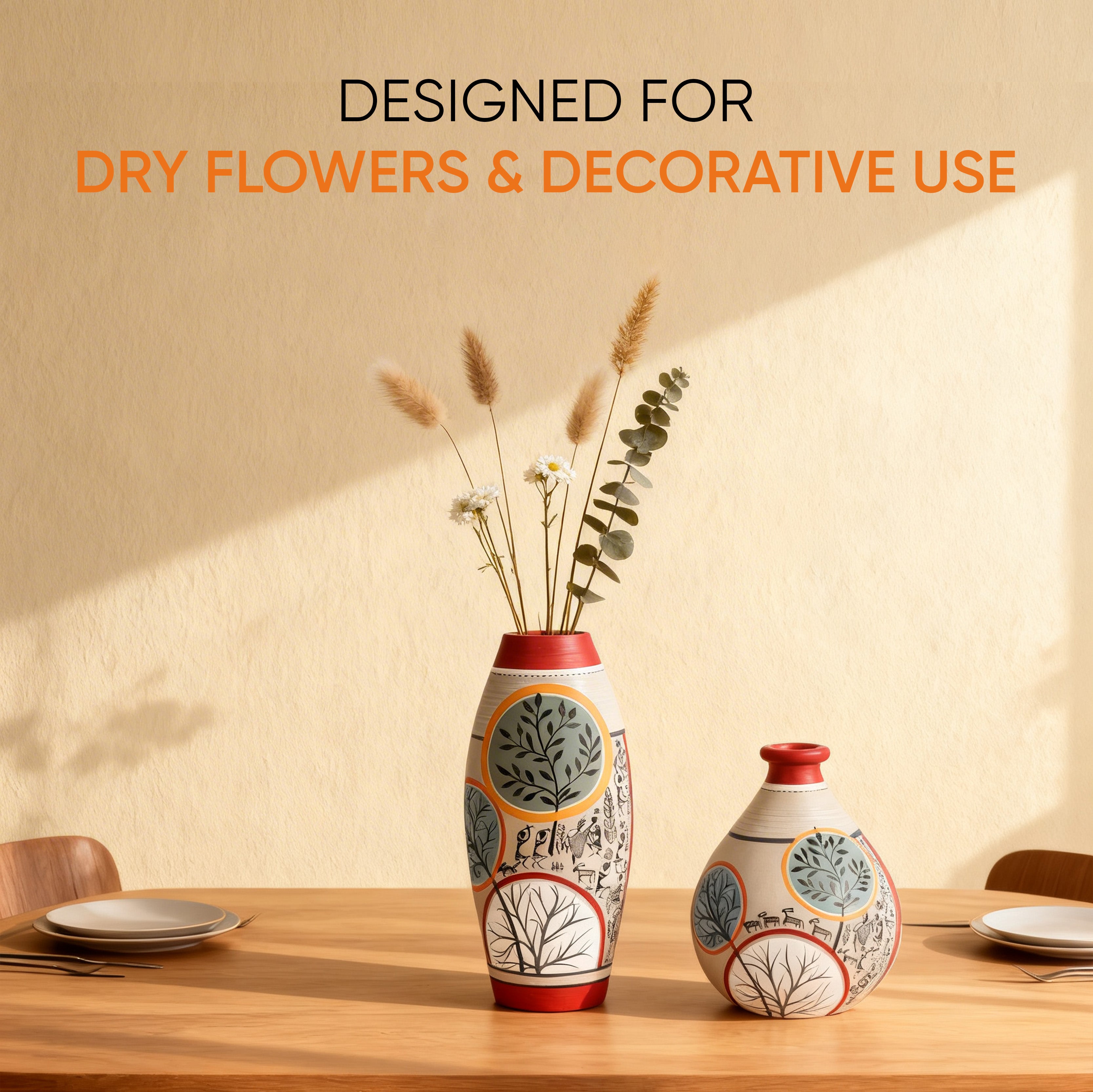 Scarlet Bloom Terracotta Conical Vases S02 (Large - 3x3x7, Small - 4x4x6)