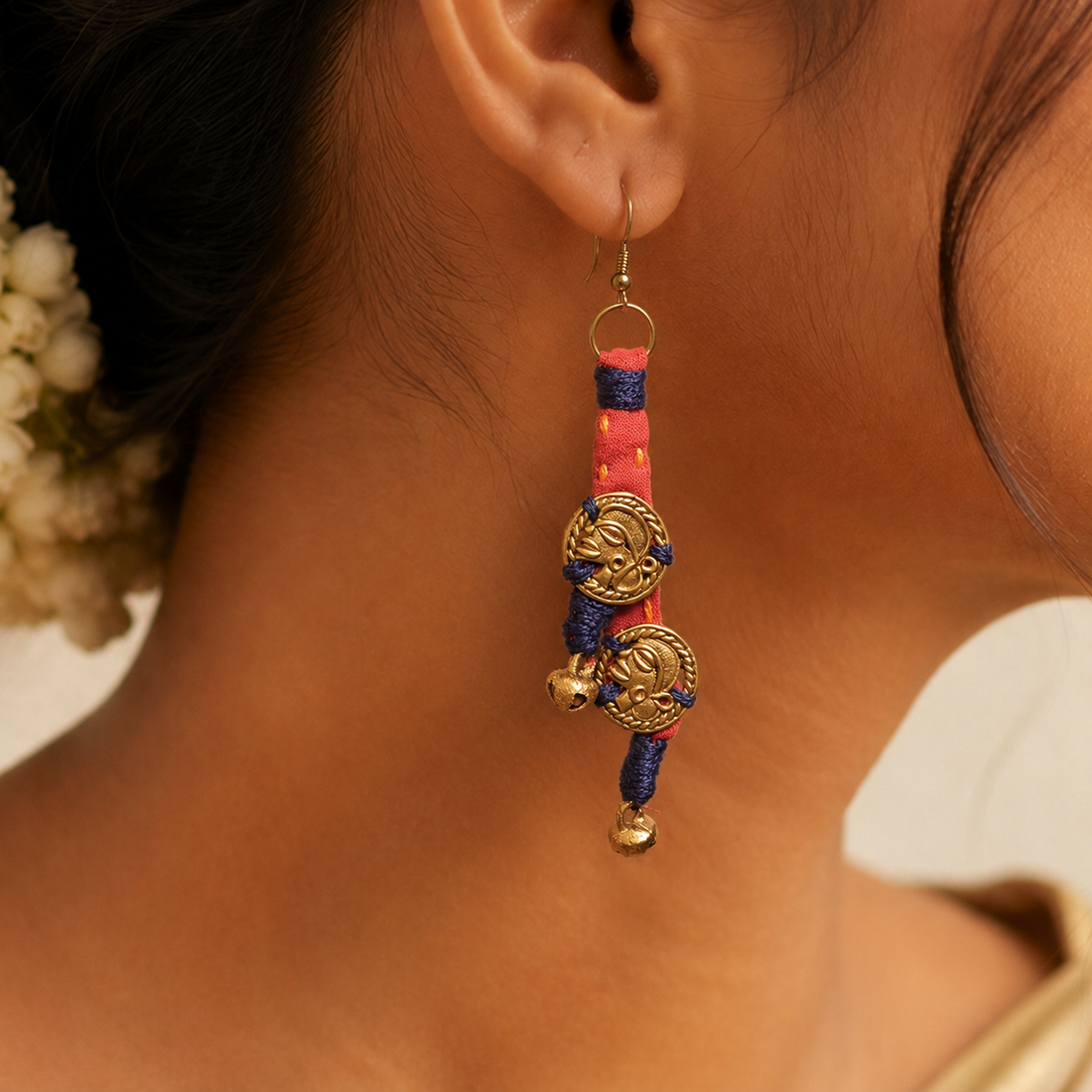 The Tribal Drops Handcrafted Tribal Dhokra Earrings in fabric
