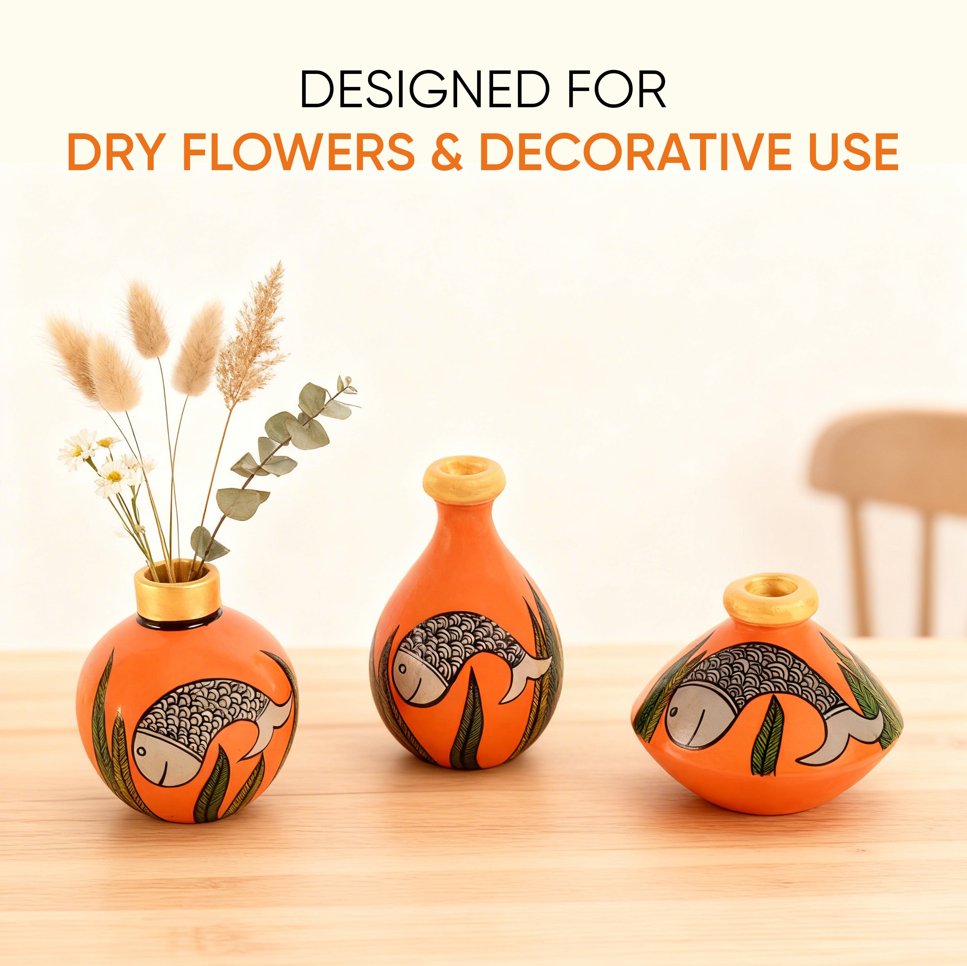 Something's Fishy Terracotta Vase Set of 3 (Orange)