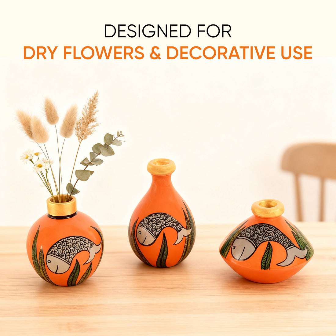 Something's Fishy Terracotta Vase Set of 3 (Orange)