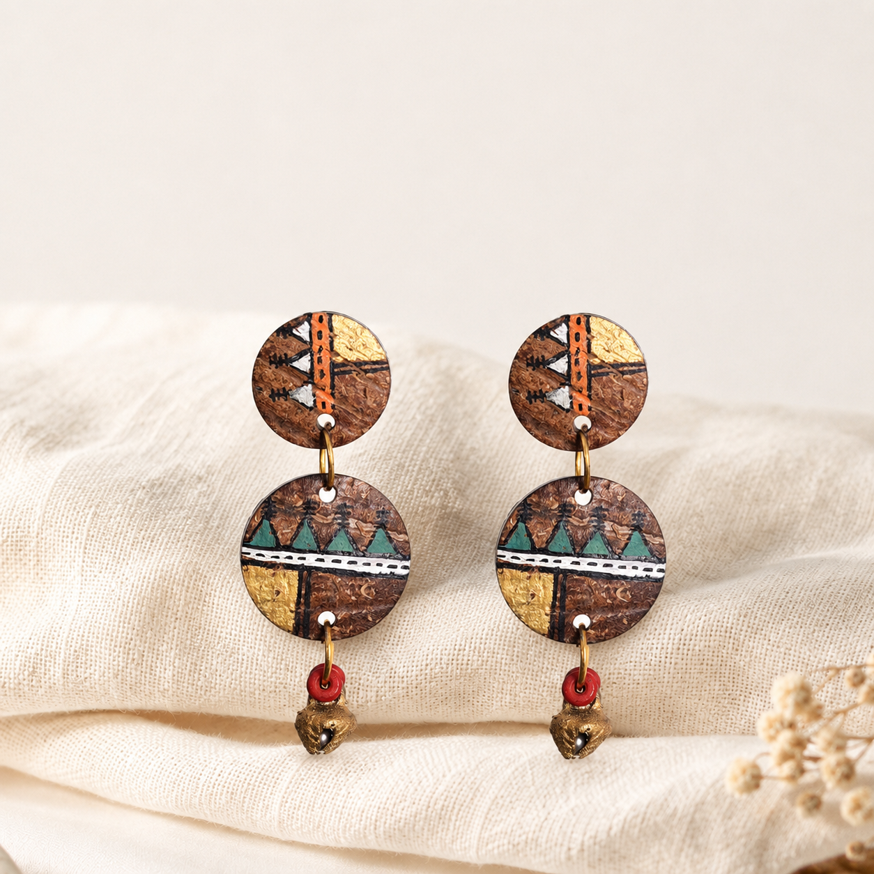 Ethnic Chic: Handcrafted Wooden Earrings with Warli Artwork