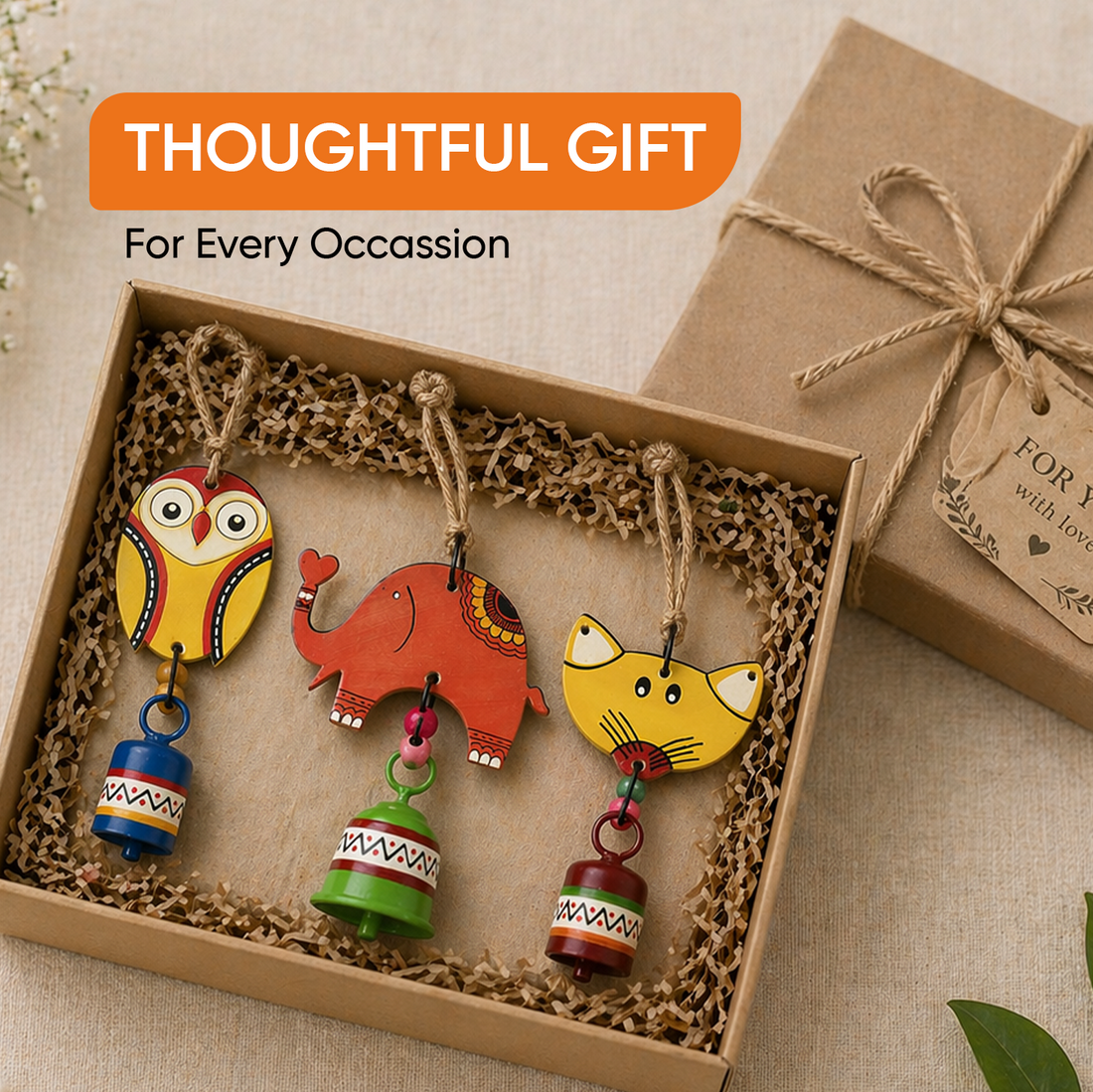 Niyo Trio - Hand-Painted Wooden Animal Hanging Bells (Set of 3)