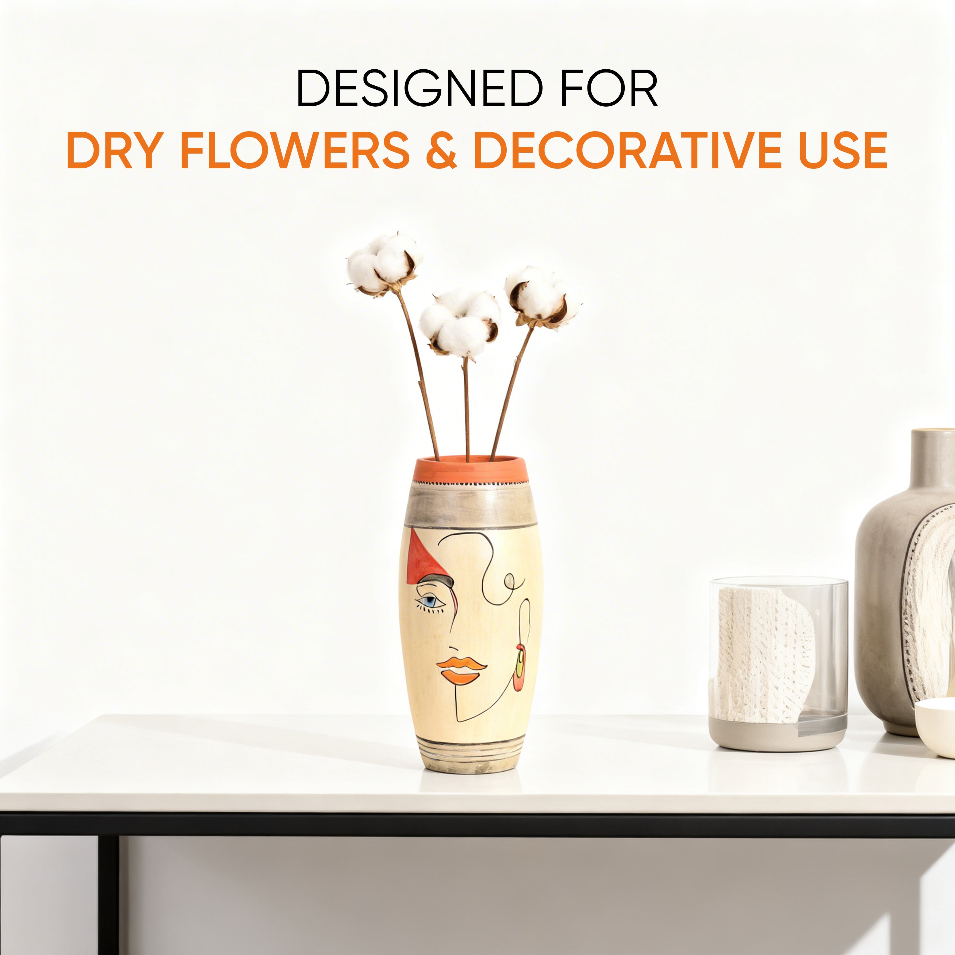 Artistic Face Motif Terracotta Jar for Boho Home Décor