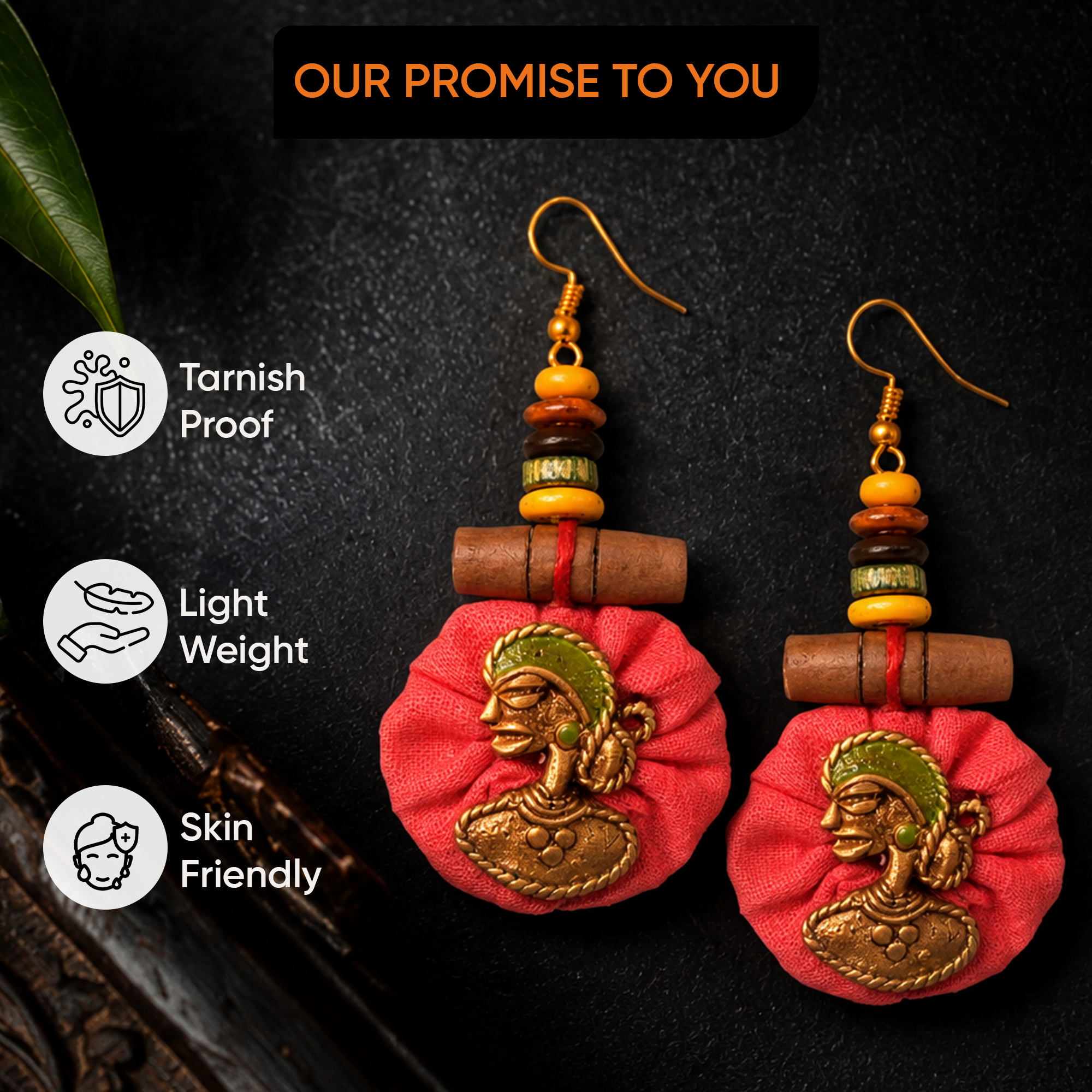 The Royal Empress Handcrafted Tribal Dhokra Round Earrings in Fuscia