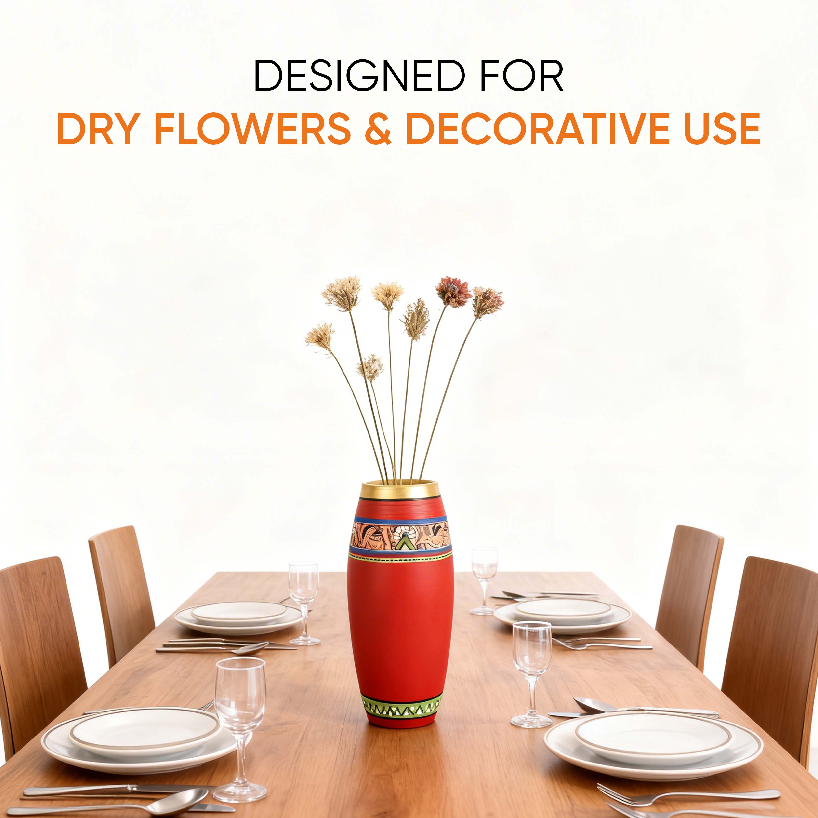 Vase Earthen Handcrafted Red Madhubani 9x4(HxD)