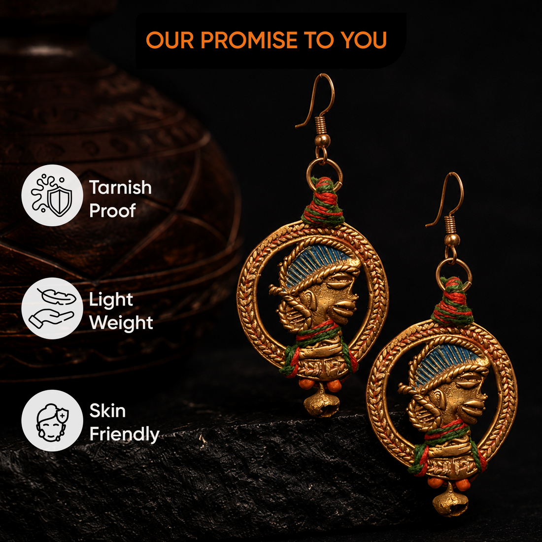 The waiting Empress Handcrafted Tribal Dhokra Earrings