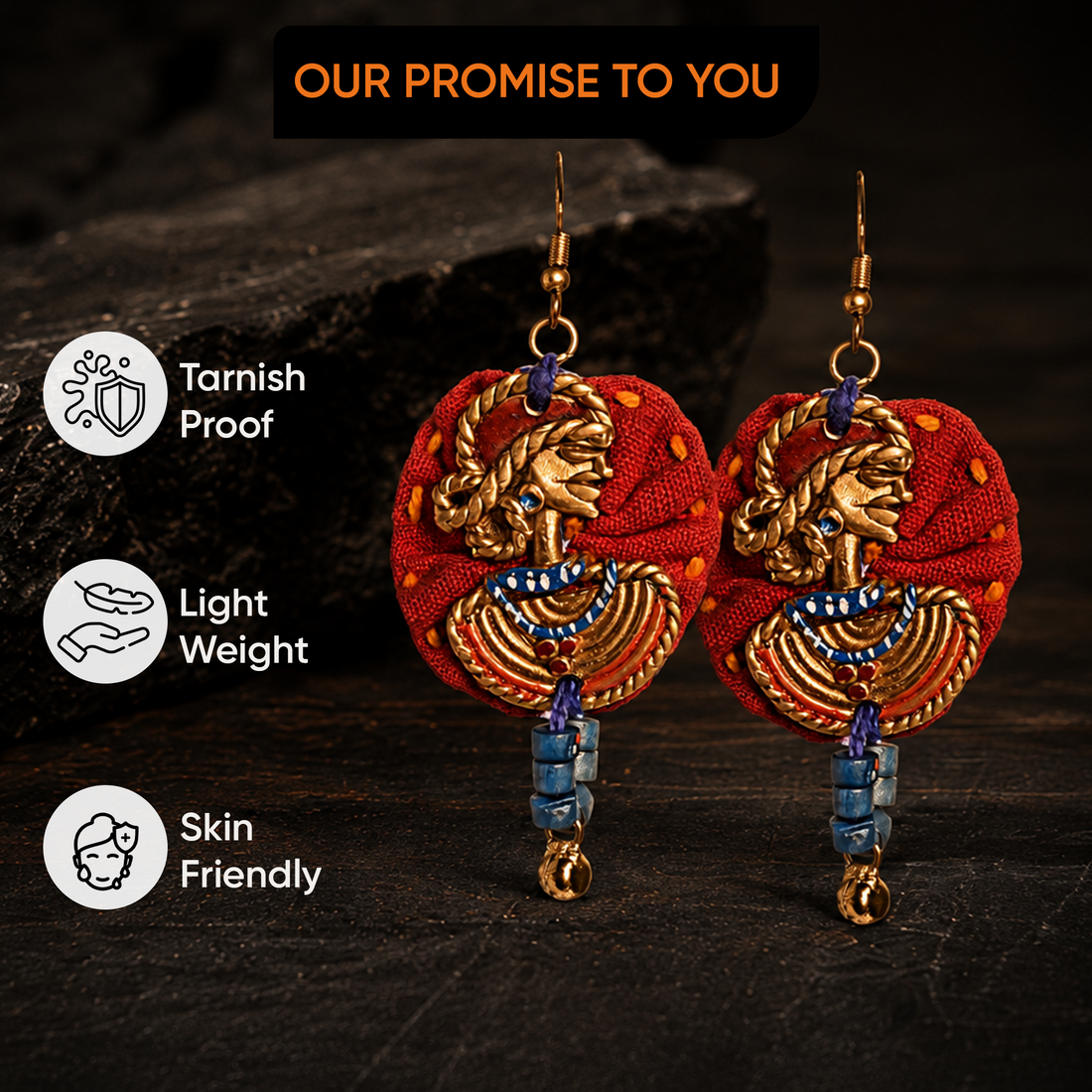 The Royal Empress Handcrafted Tribal Dhokra Round Earrings in Red