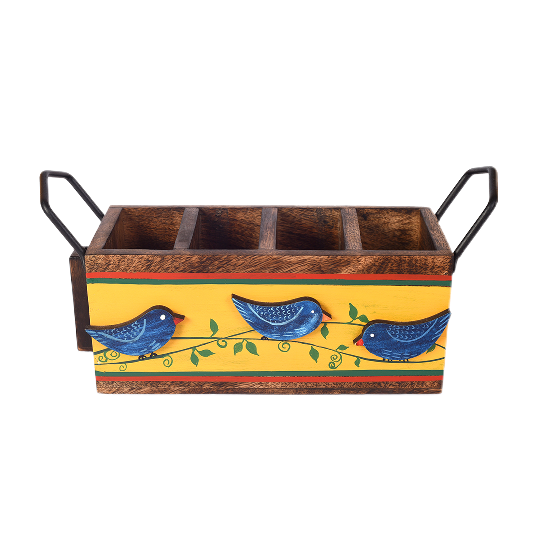Love Birds Musturd Cutlery Holder (12x4x5.5)