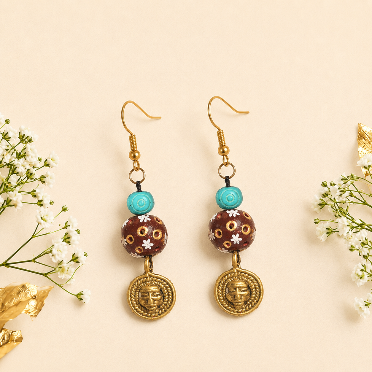 Brass Blossom Strokes Ethnic Earrings