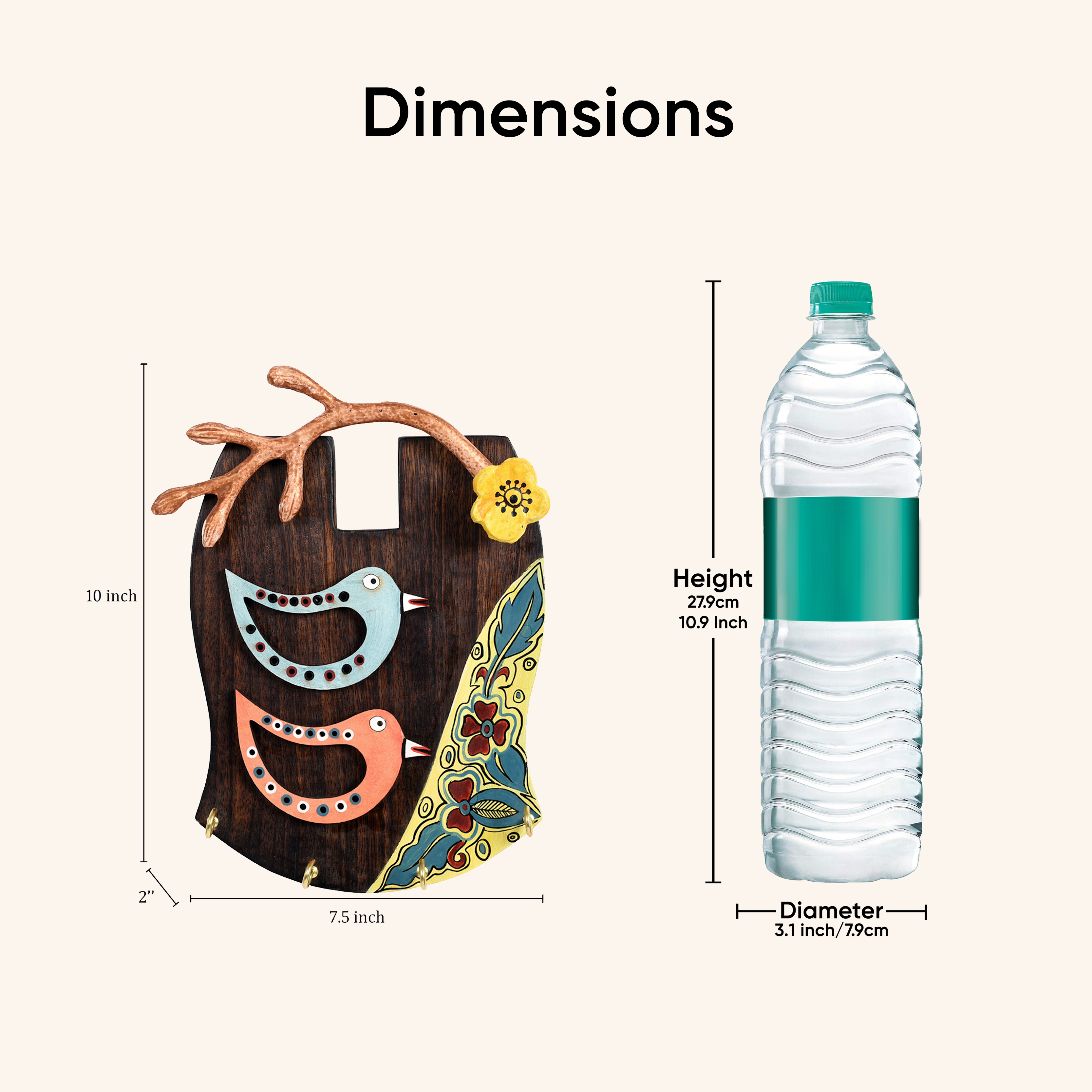 Key Holder Handcrafted Tribal Art Bird Theme 4 keys (7.5x2x10)
