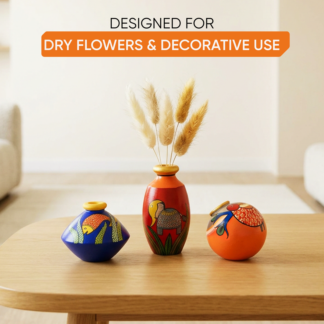 Miniature Animals Terracotta Vase Set of 3