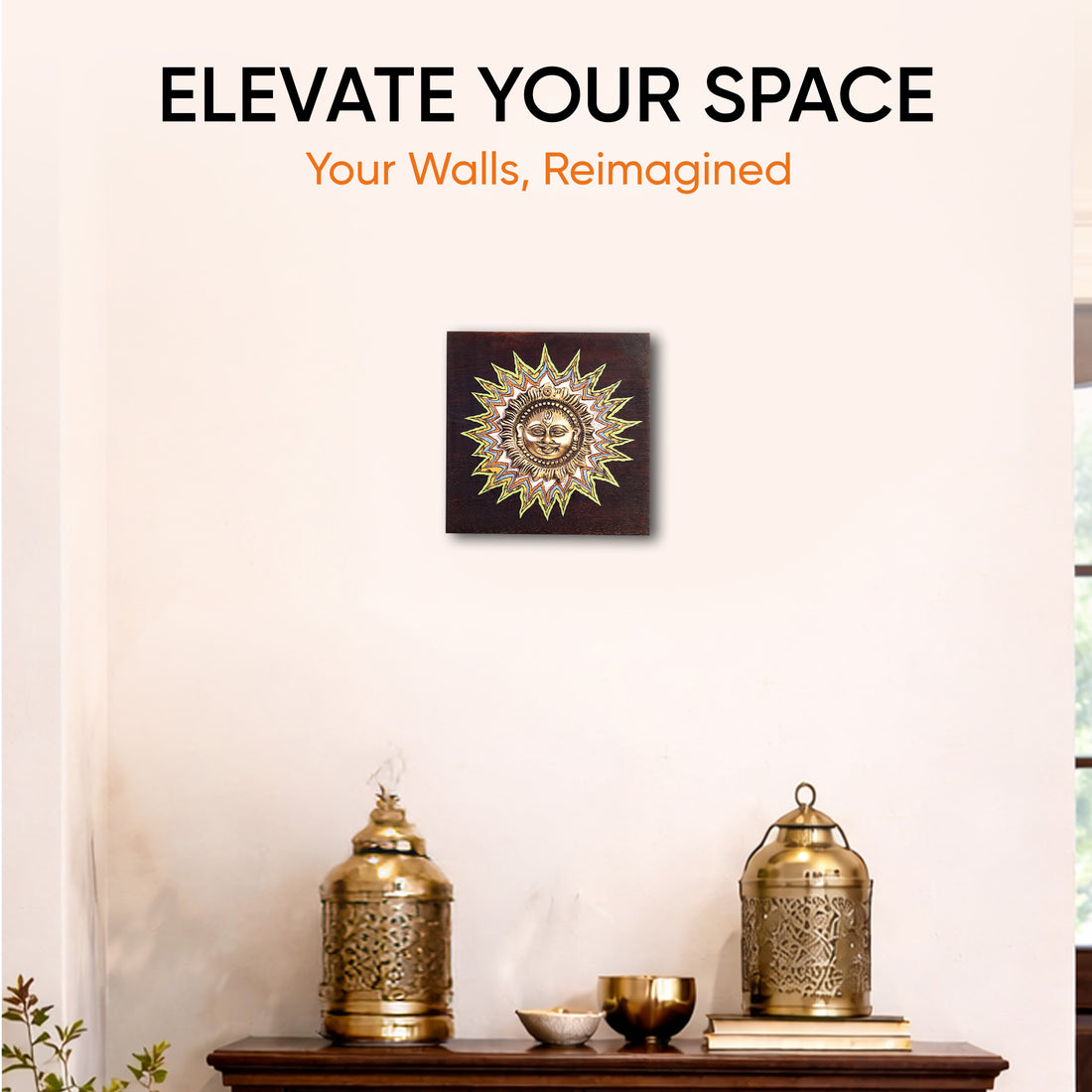 Surya Wall Accent with beautiful Brass Sculpture of Surya Dev