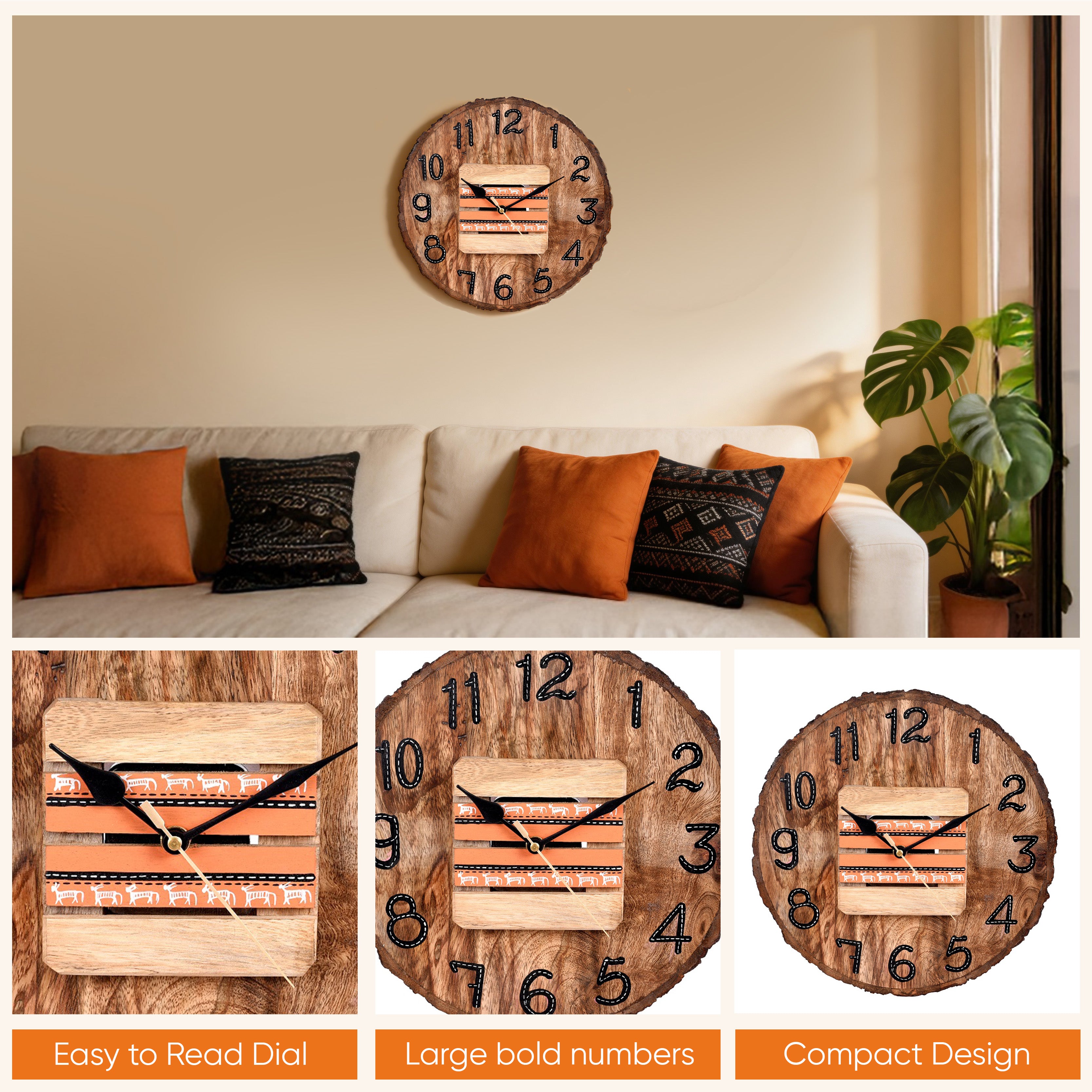 Wall Clock Handcrafted Wooden Log Dial (11x1.5x11")