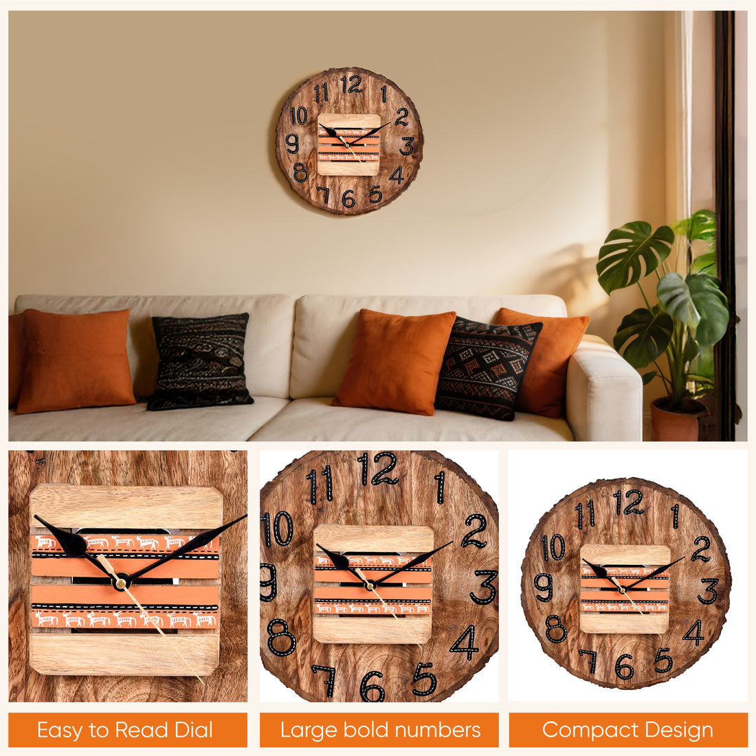 Wall Clock Handcrafted Wooden Log Dial (11x1.5x11")