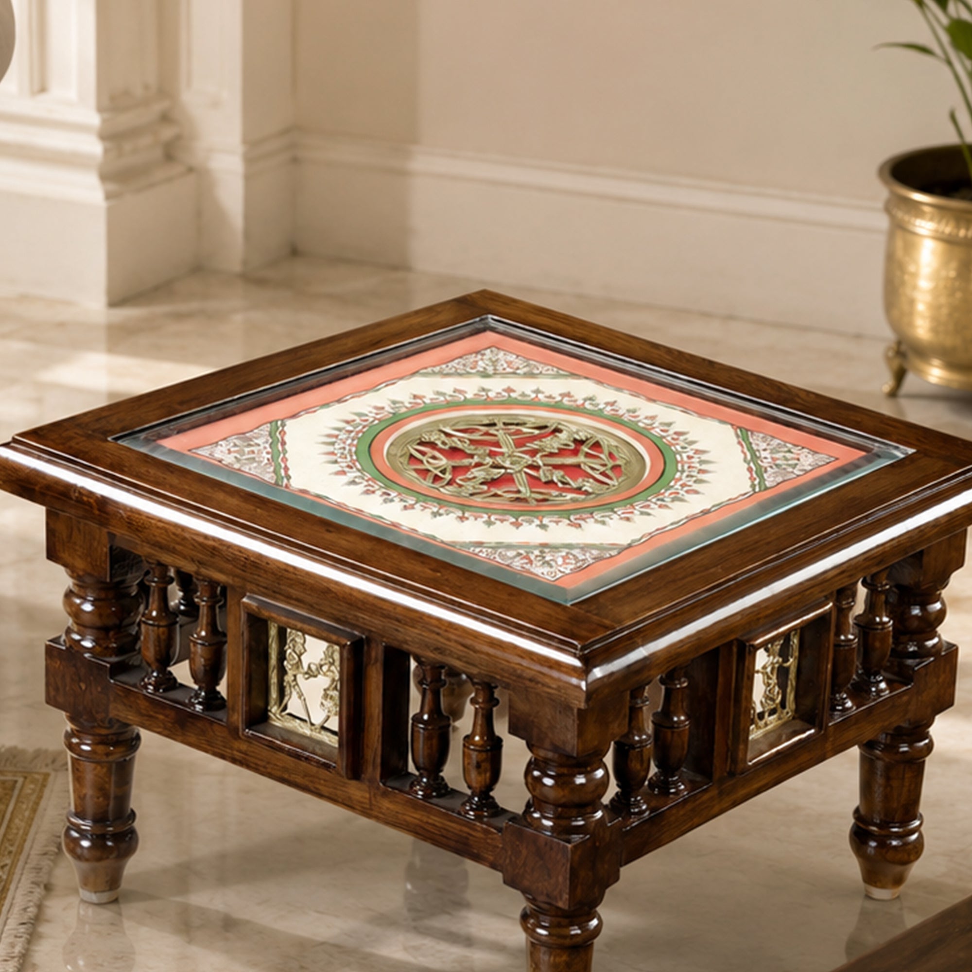 Mana Low Height End Table in Teakwood with Walnut Matte Finish (16x16x11)