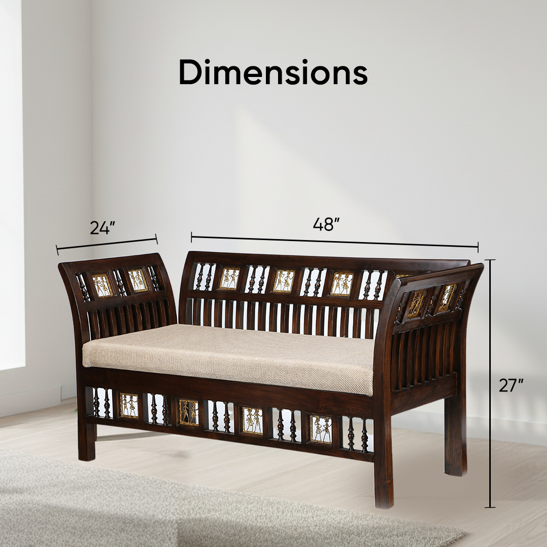 Arka 2 Seater Sofa in Walnut Colour by Aakriti Art Creations (48x24x27)