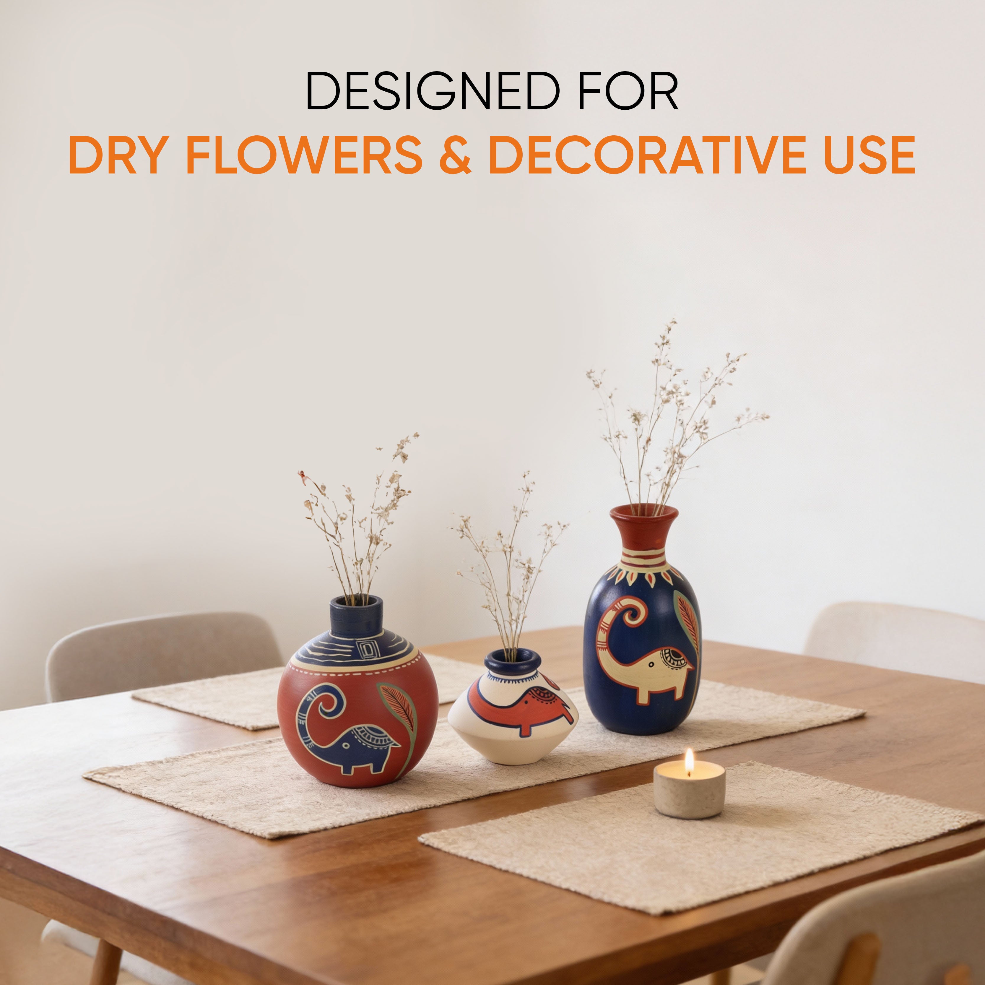 Happy Elephant Vases (So3) in Red/Blue/White (2.5x5/3x4/2.5x2.5)