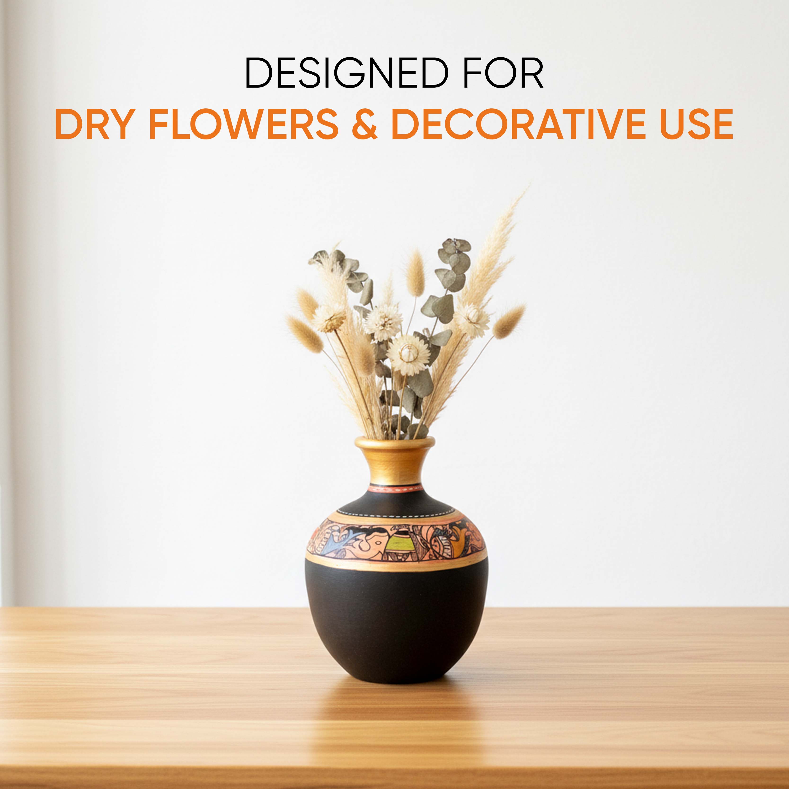 Vase Earthen Handcrafted Black Madhubani 6x4(HxD)