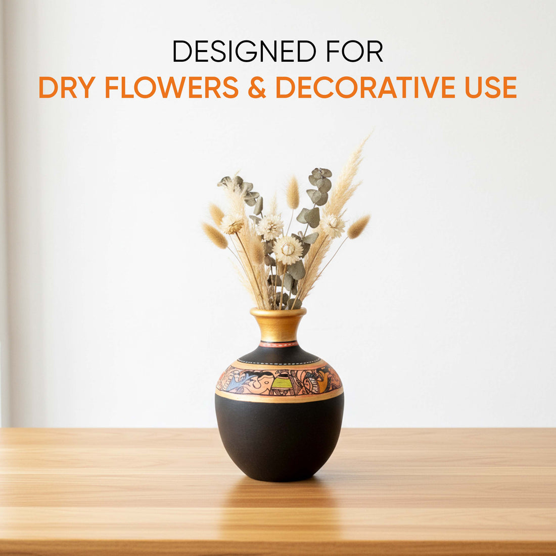 Vase Earthen Handcrafted Black Madhubani 6x4(HxD)
