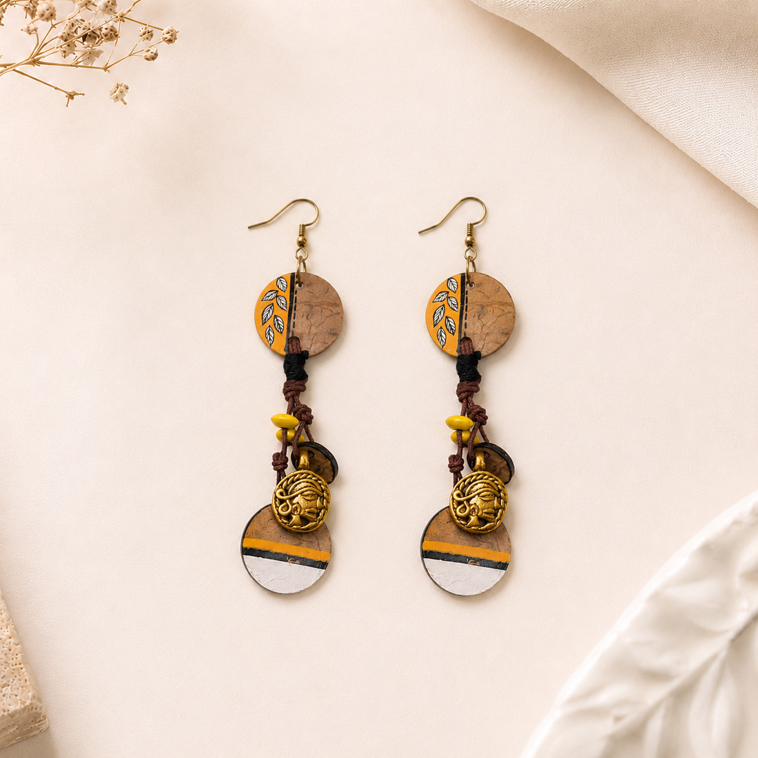 Boho Chic: Hanging Brass Wooden Earrings