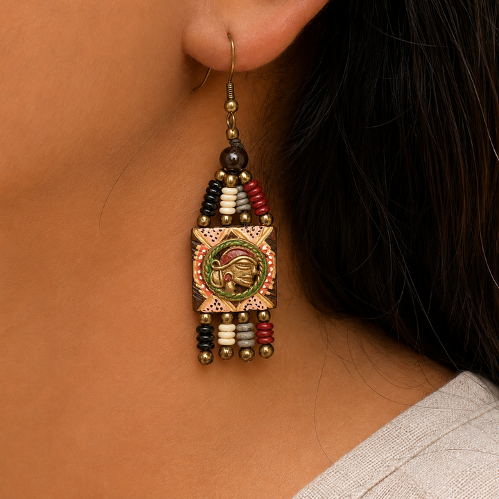 The Empress Handcrafted Tribal Dhokra Earrings in Multicolour