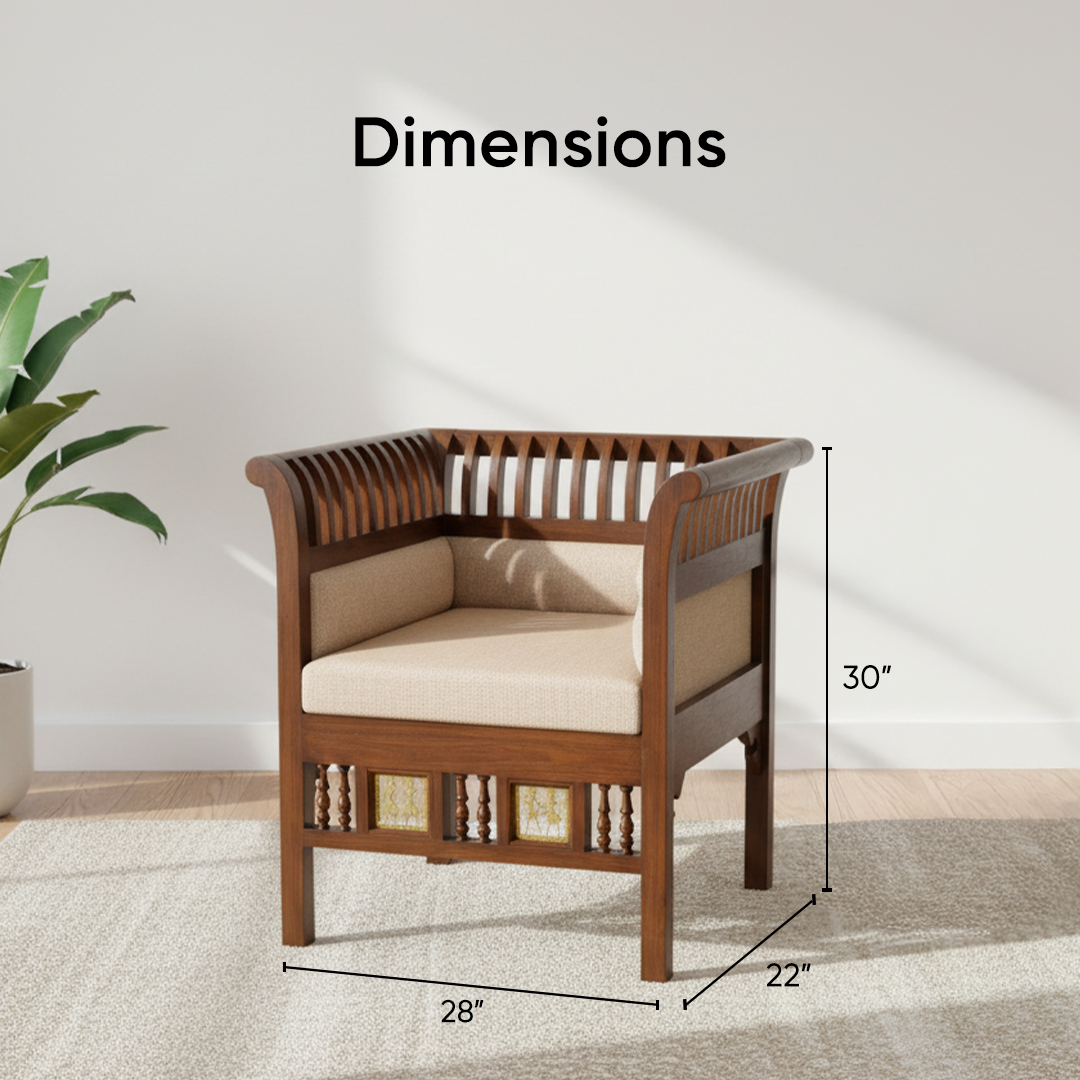Polo-I Single Seater Sofa in Striped Wood Pattern created in Teakwood with Walnut Finish