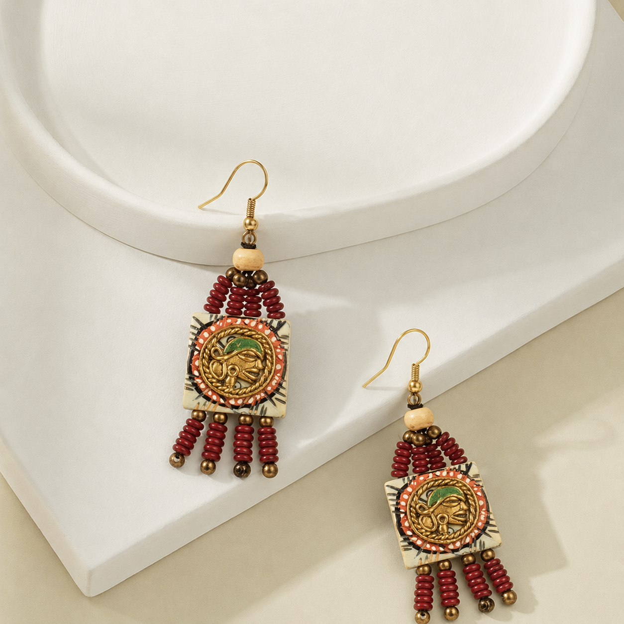 The Empress Handcrafted Tribal Dhokra Earrings in Turquoise