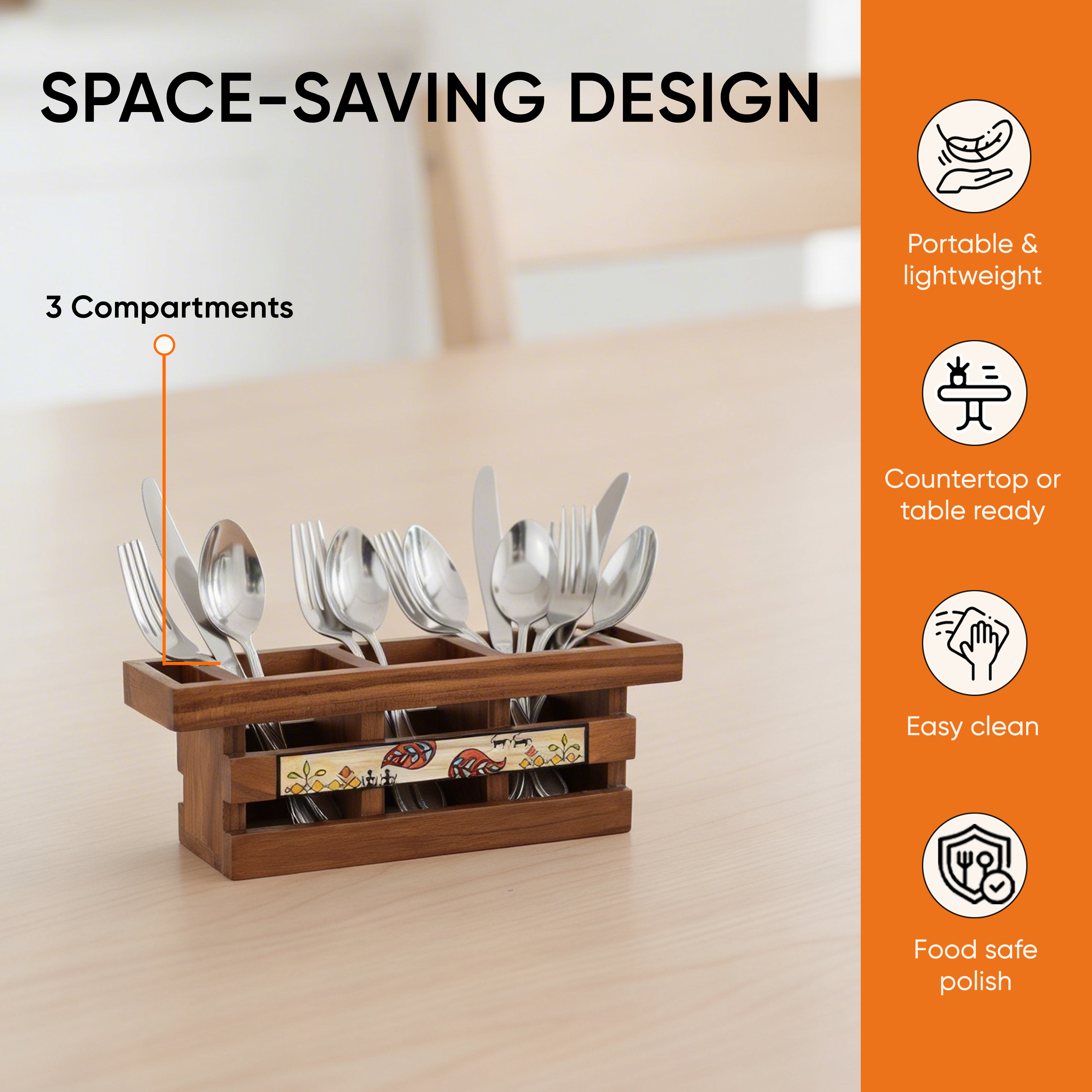 Handcrafted Flora Cutlery Storage Box  (12.5x3.5x4.5)
