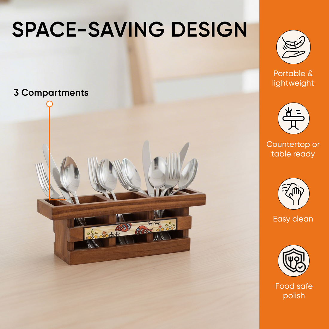 Handcrafted Flora Cutlery Storage Box  (12.5x3.5x4.5)