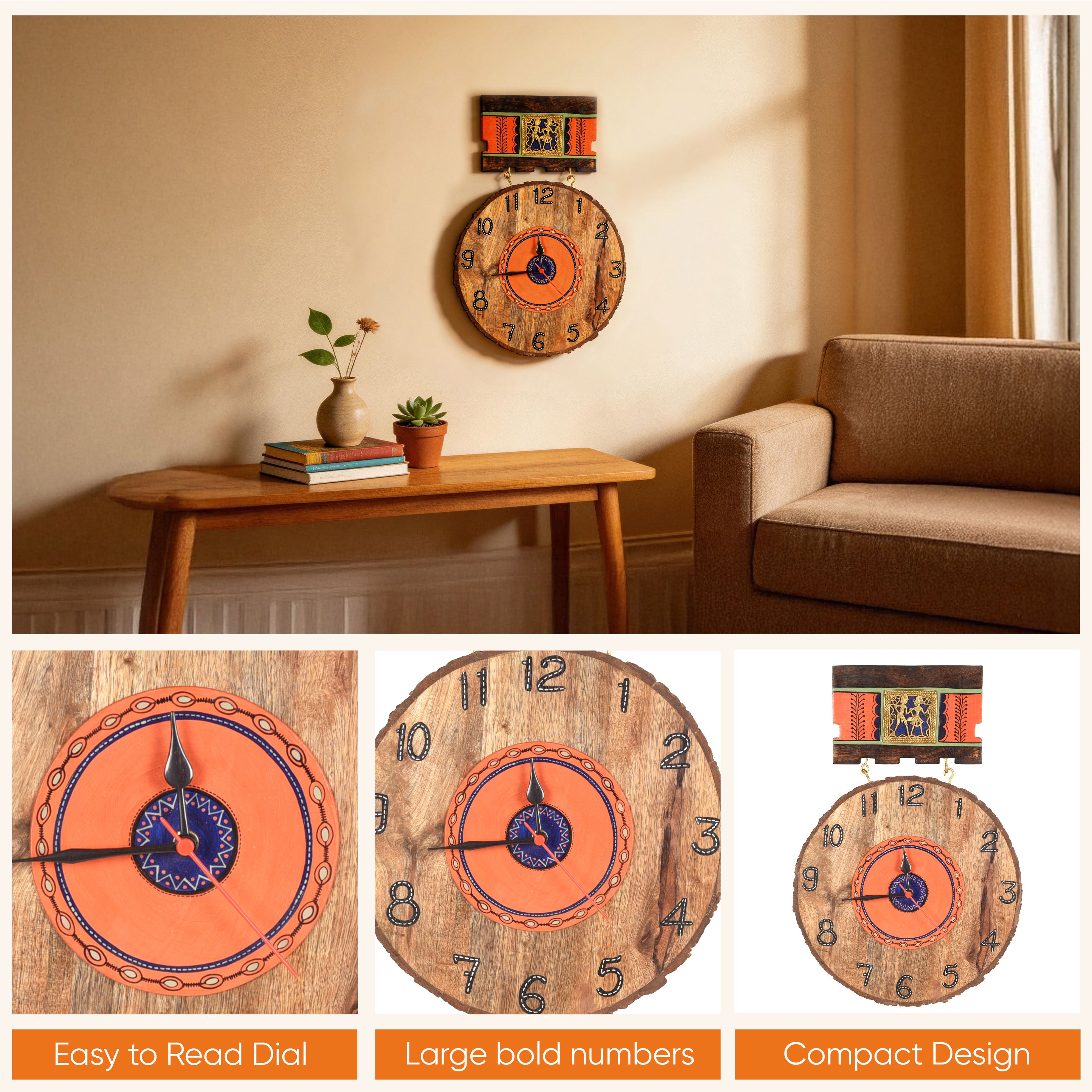 Handcrafted Hanging Wall Clock (11x1x16)