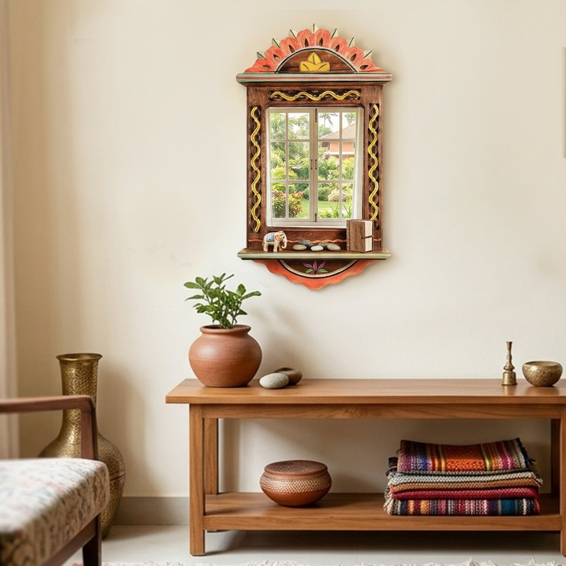 Apratim Mirror with handpainted carvings