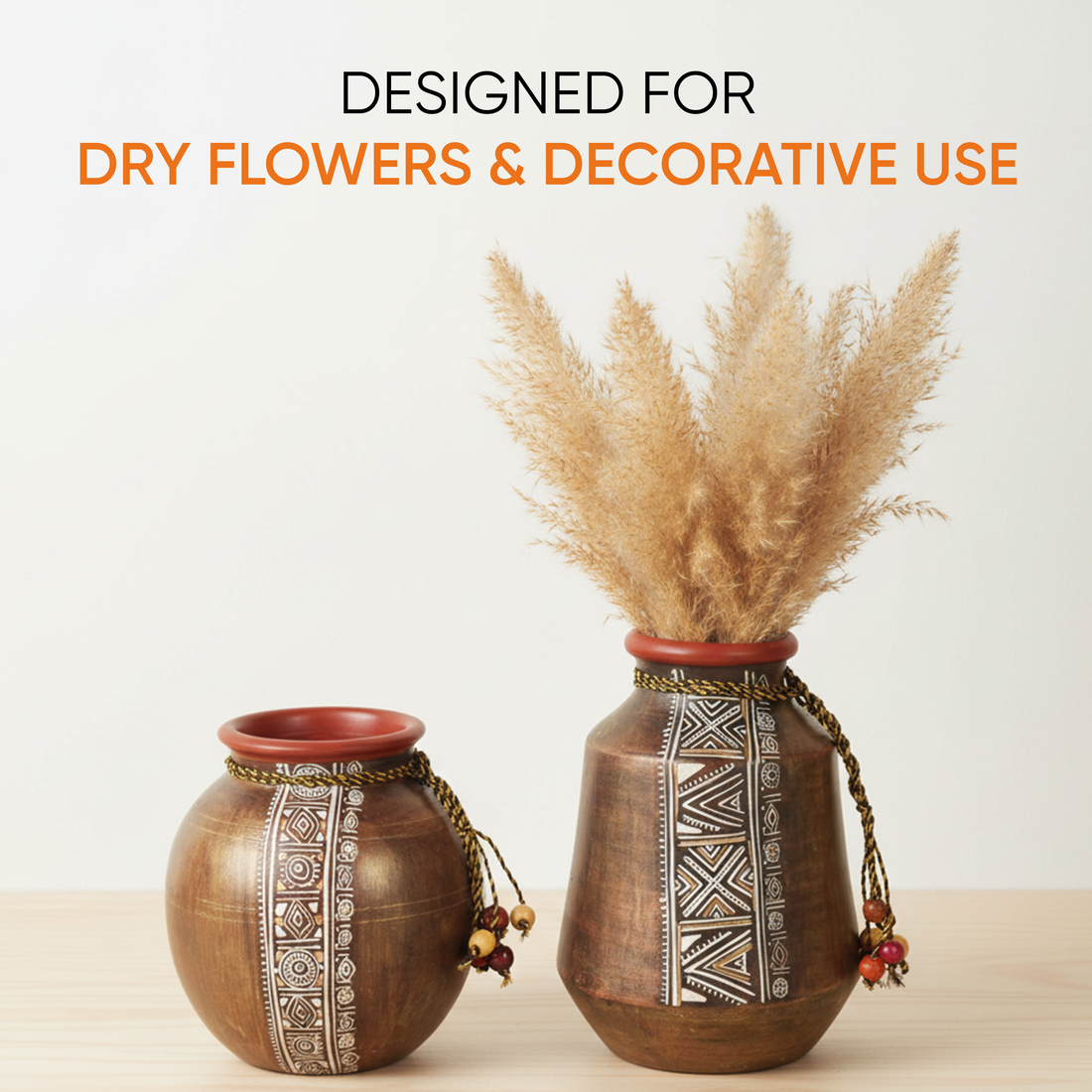 Simmering Sand Handpainted Terracotta Vase Set of 2 (4x3x5.5/4.5x2.5x6.5)
