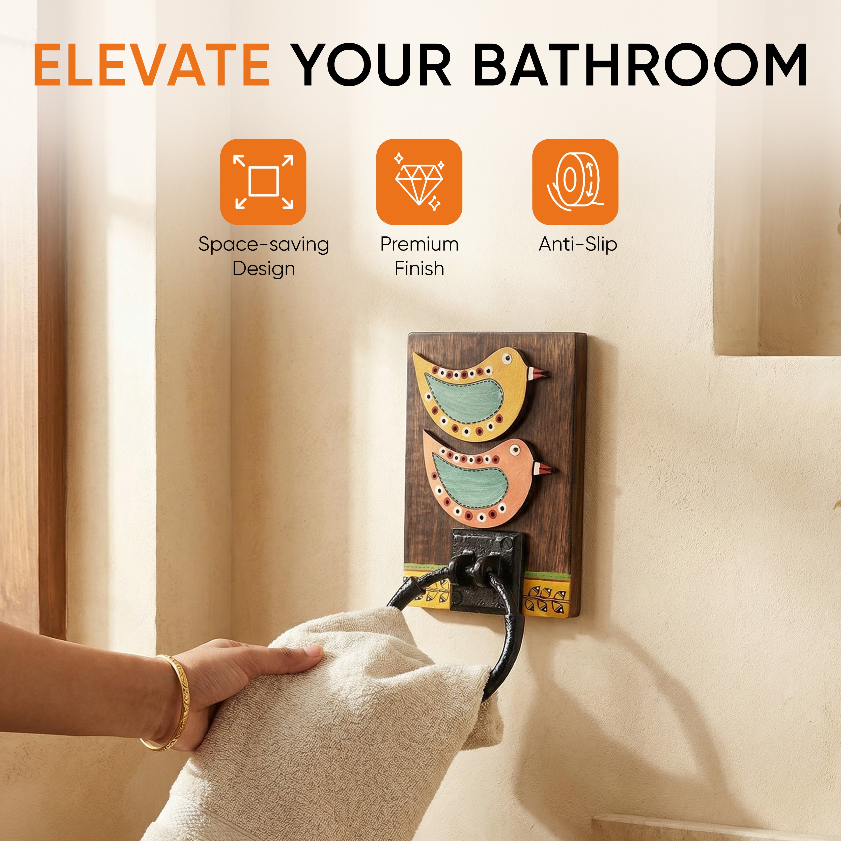 Towel Holder Handcrafted Tribal Art (5x1x10)