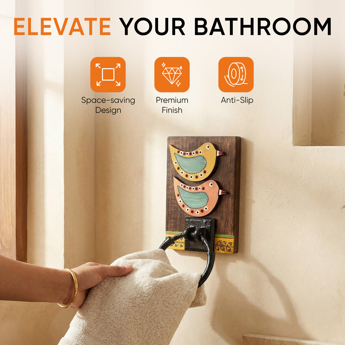 Towel Holder Handcrafted Tribal Art (5x1x10)