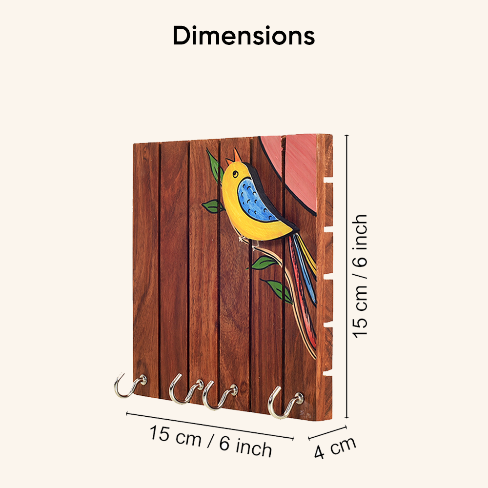 Robin Hand Painted Wooden Key Holder, Wall Mounted Bird Design Key Hanger for Entryway and Homedecor