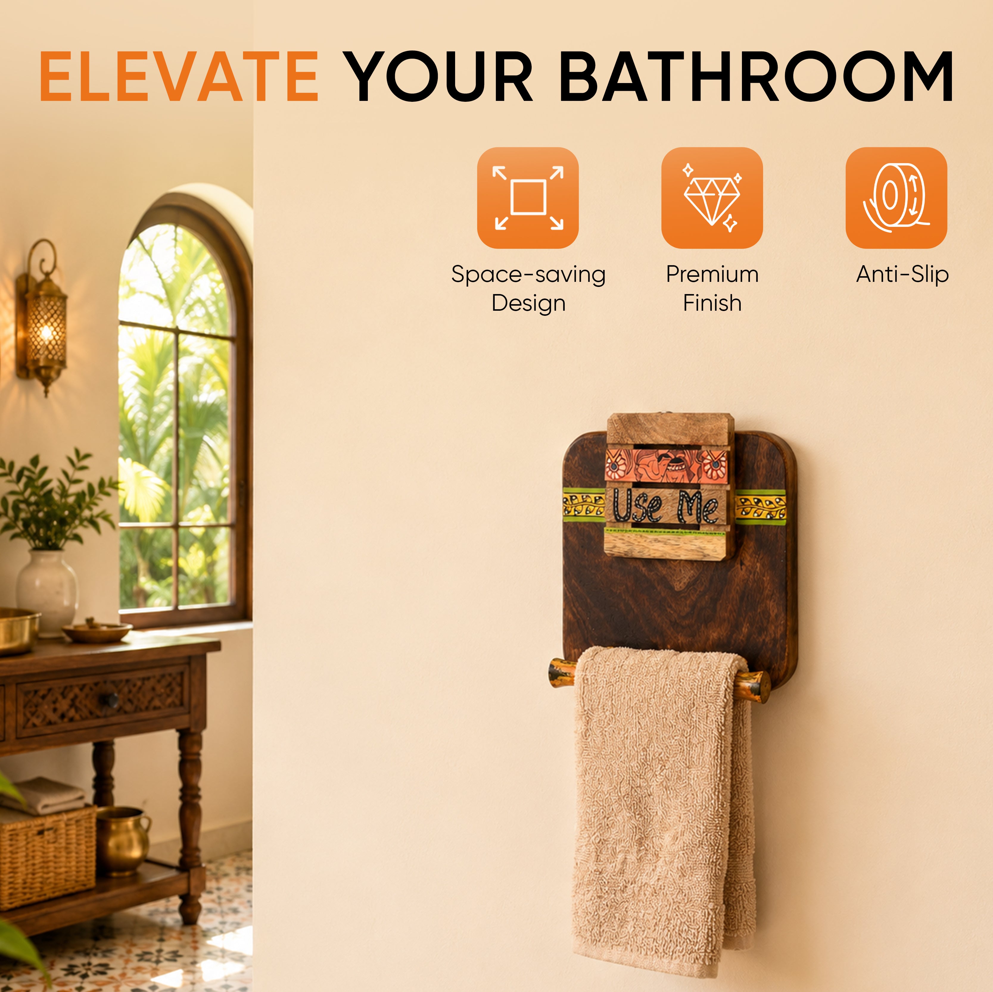 Towel Holder Handcrafted Tribal Art (7x2.2x9.6)
