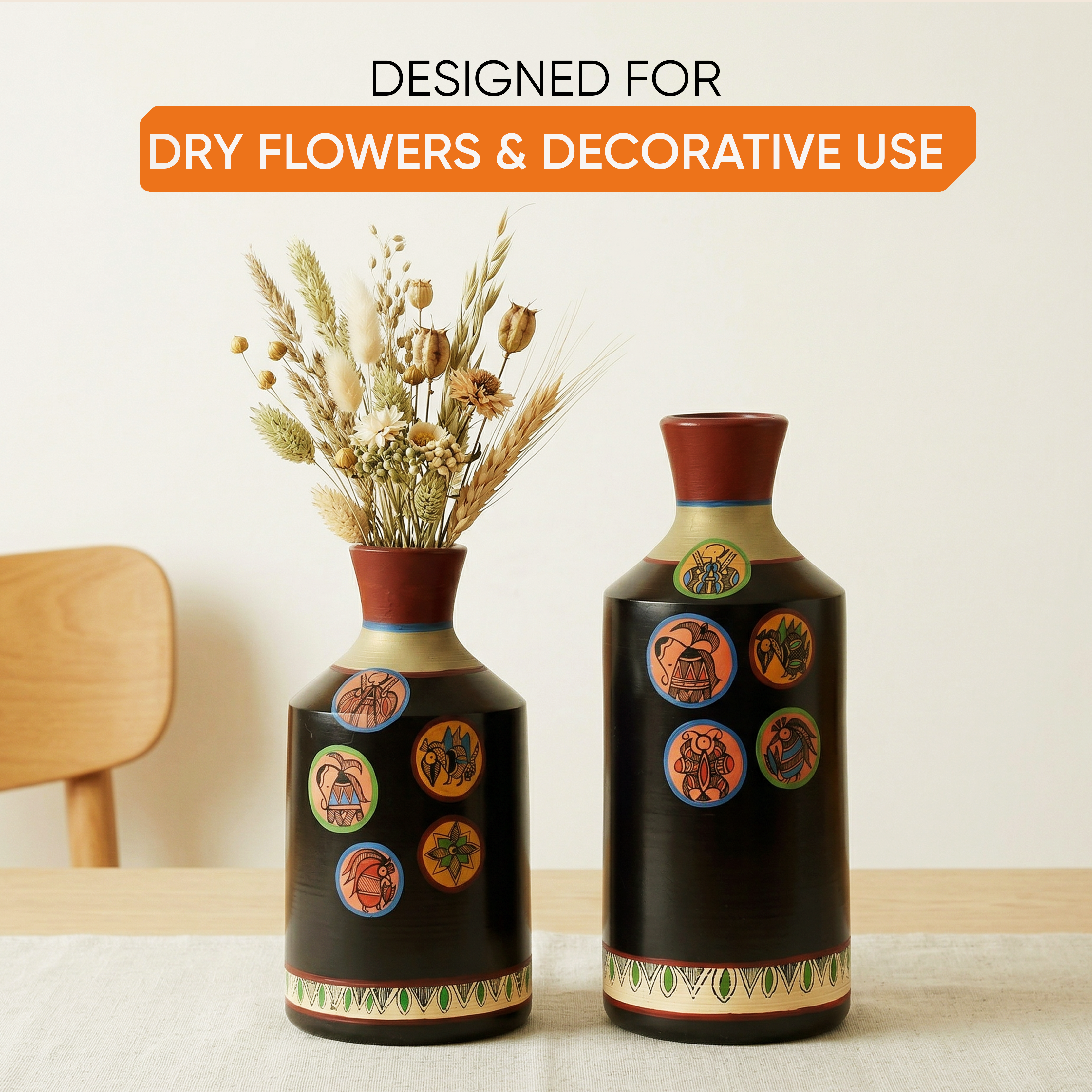 Earthen Vases Handpainted in Madhubani Tattoo Art