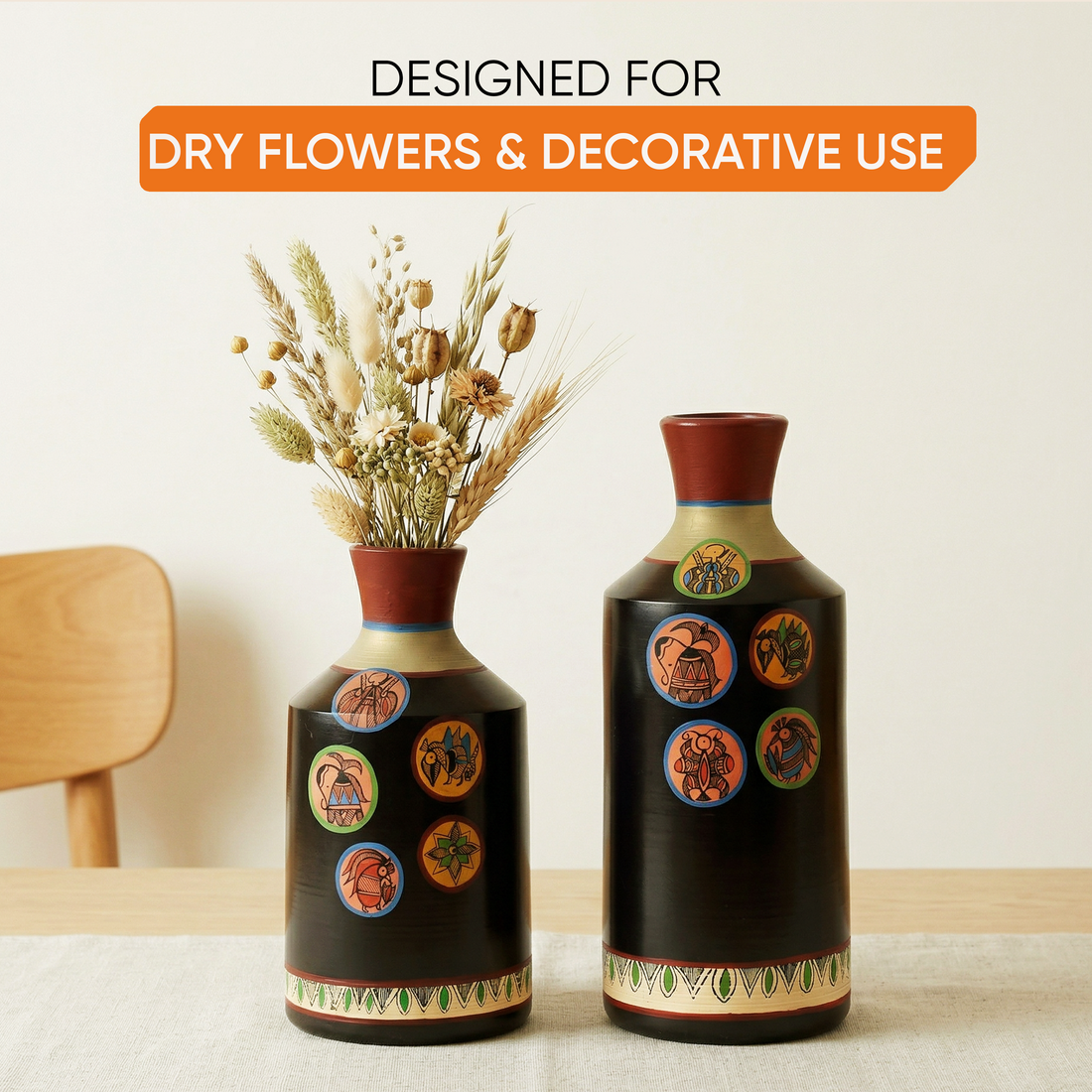 Earthen Vases Handpainted in Madhubani Tattoo Art