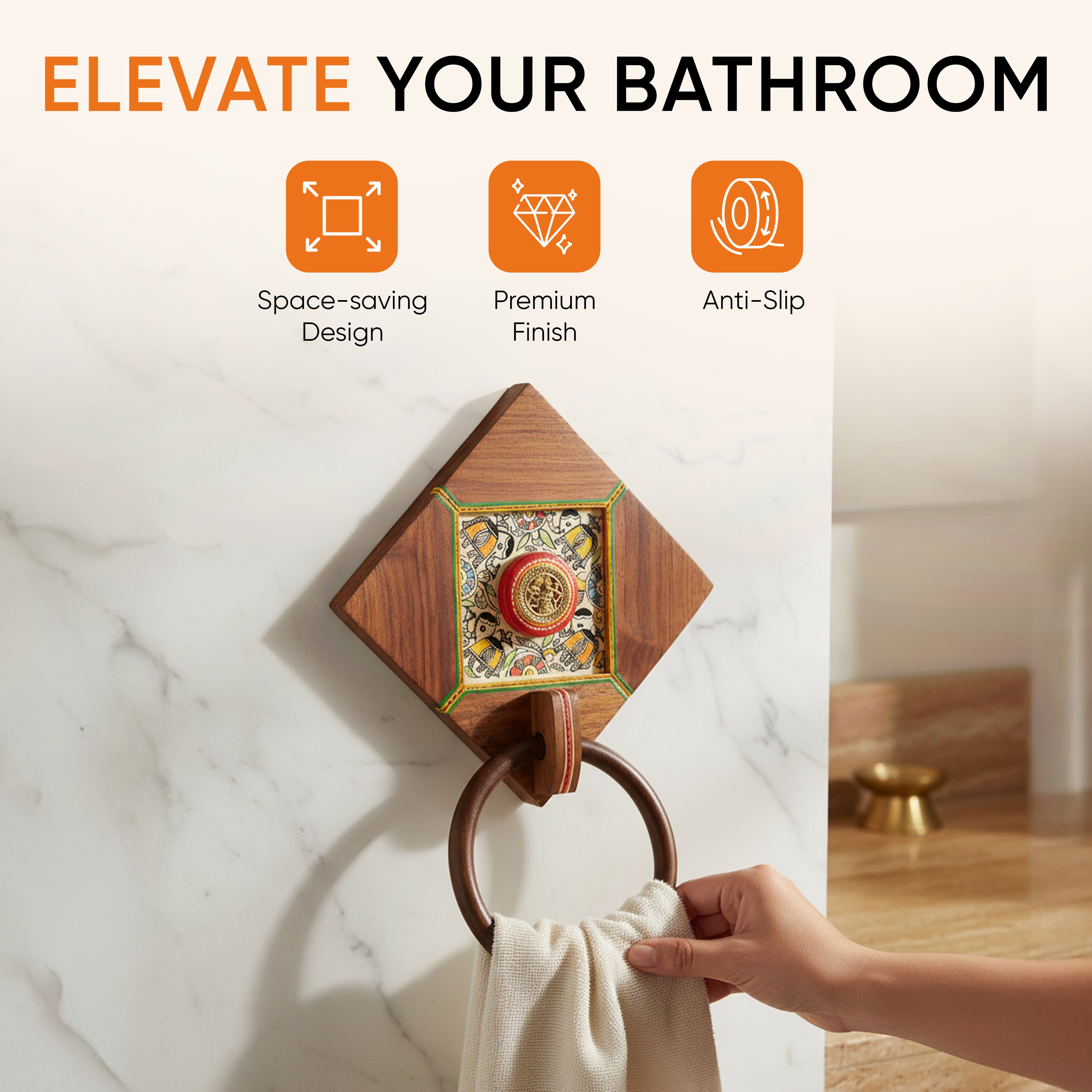Dhokra Elegance Wooden Towel Hanger
