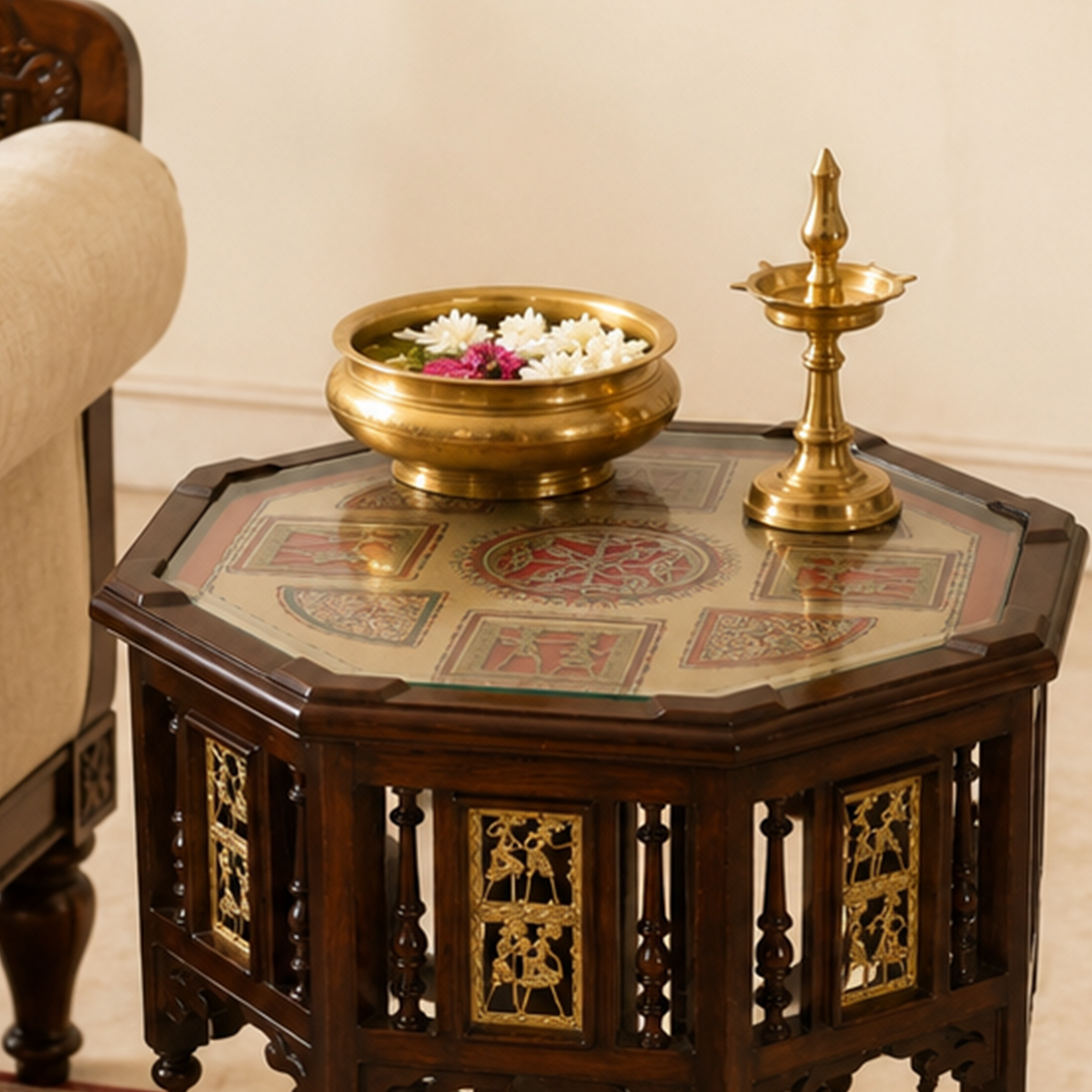 Kara Pillar Table in Teakwood with Walnut Finish (24x24x30)