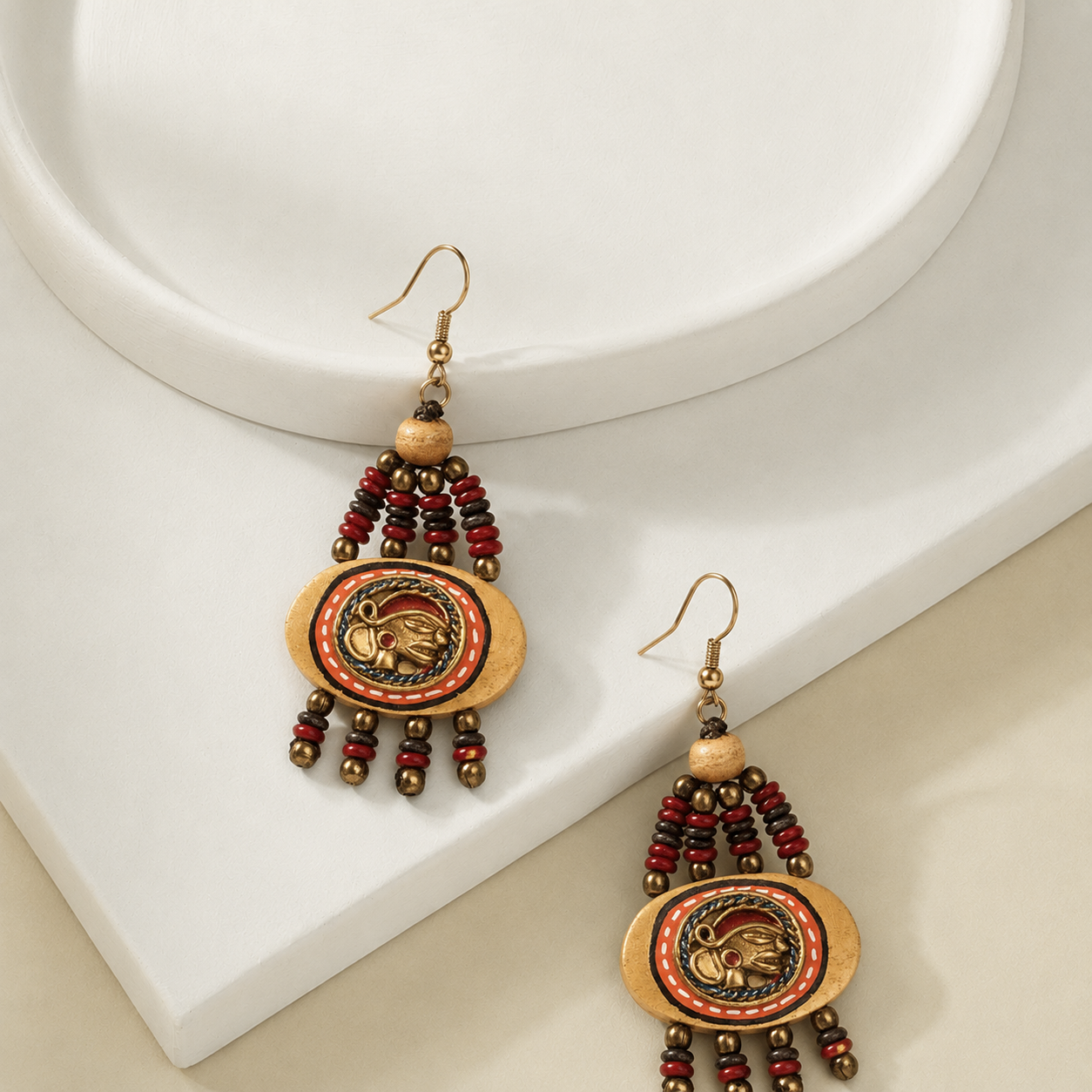 The Empress Handcrafted Tribal Dhokra Earrings ini Maroon