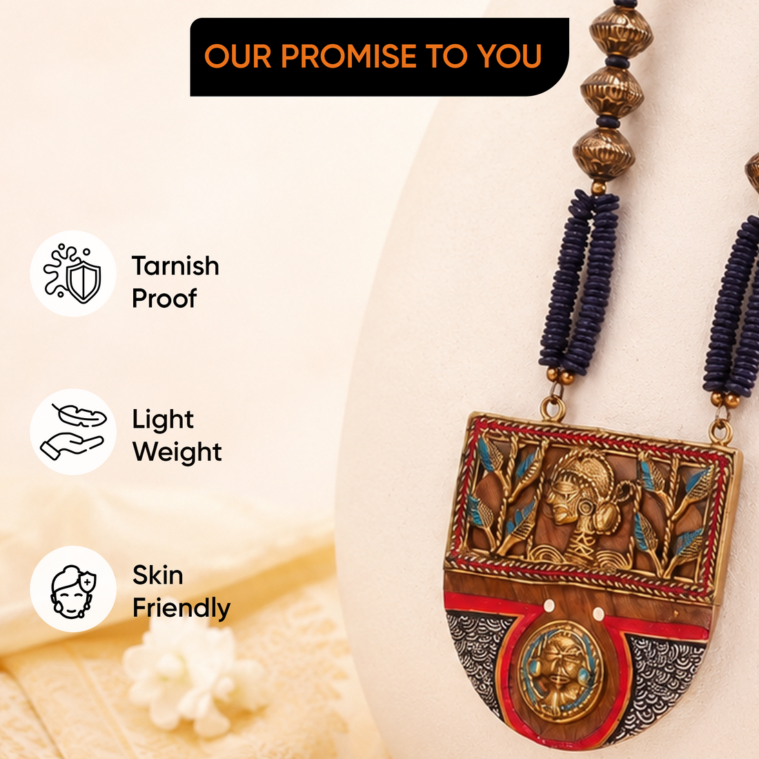 Queen of Hearts' Handcrafted Tribal Dhokra Necklace