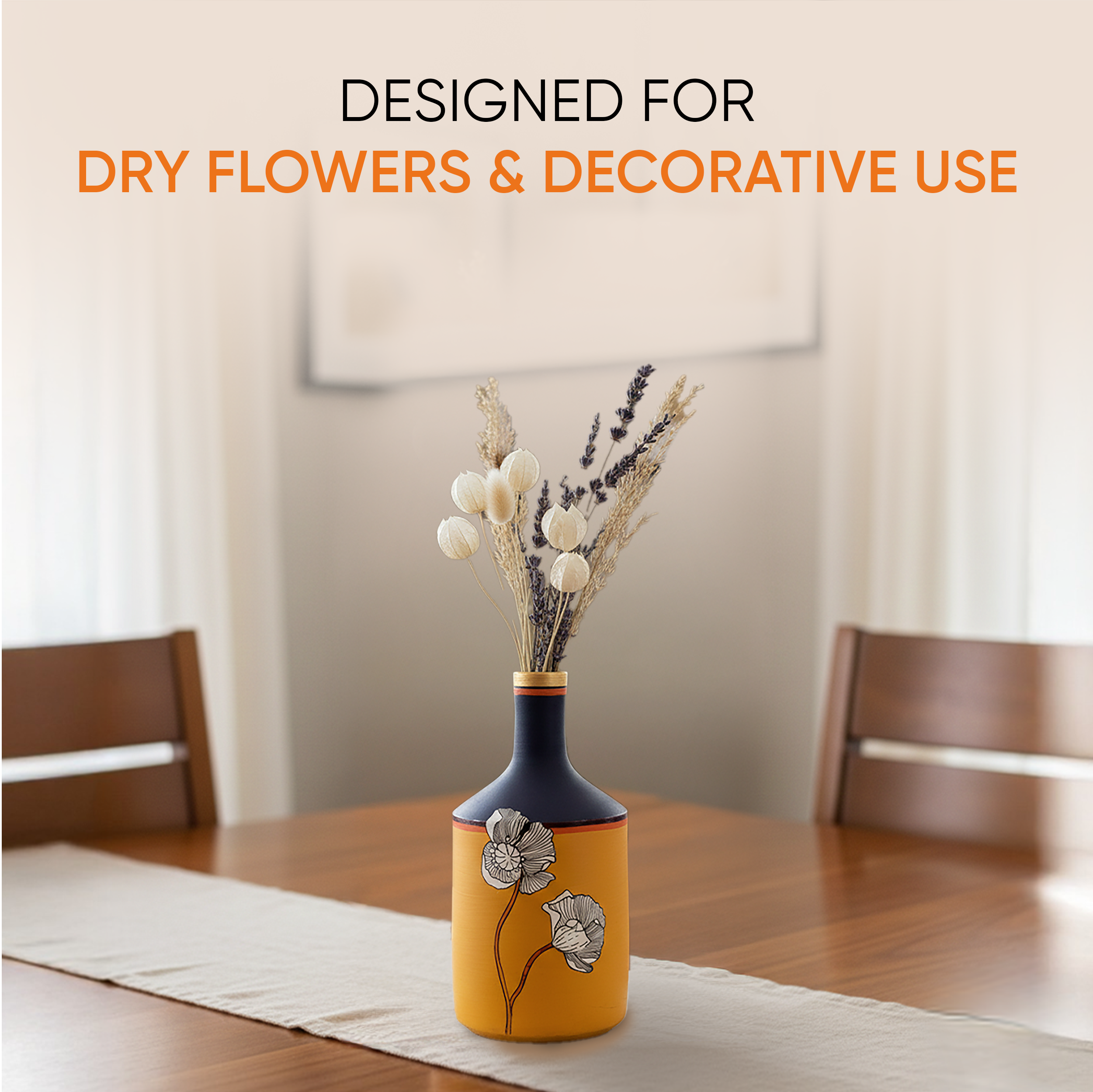 Sunset Flower Terracotta Cone Vase (4x4x9)