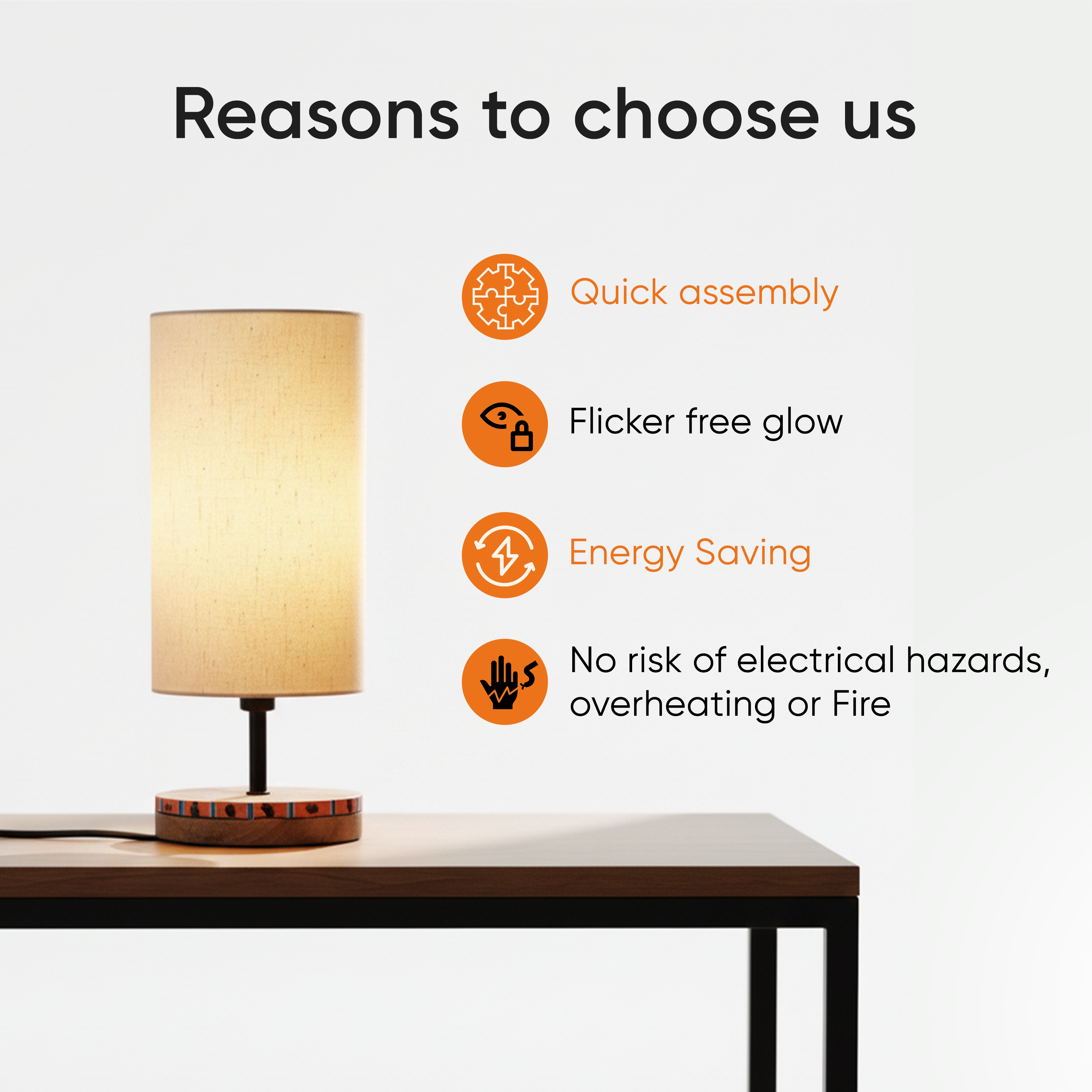 Handcrafted Wooden Table Lamp with Fabric Shade, Modern Bedside and Living Room Lighting