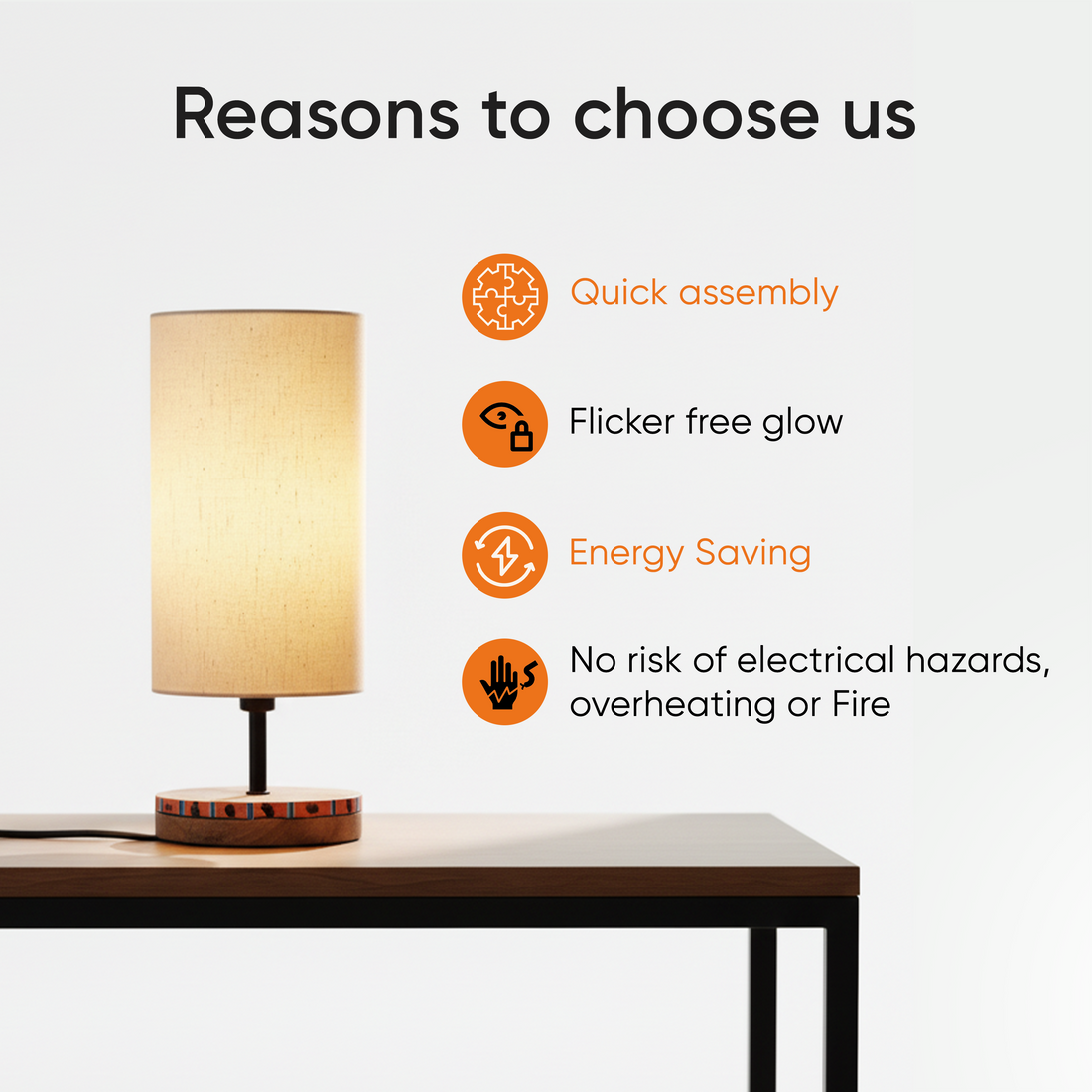 Handcrafted Wooden Table Lamp with Fabric Shade, Modern Bedside and Living Room Lighting